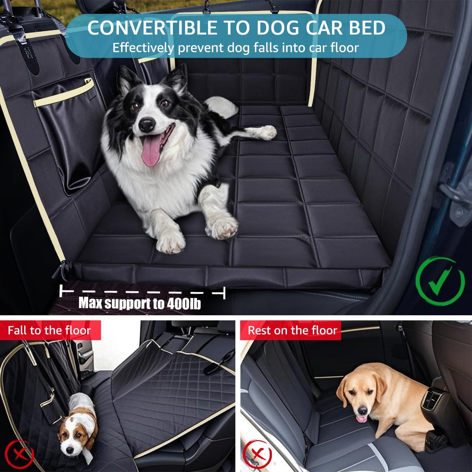 Lassie Heavy-Duty Dog Car Hammock with Mesh Window & Hard Bottom - Waterproof Back Seat Extender for Dogs Holds 400lbs, Non-Slip Pet Seat Protector, Universal Fit for SUV/Truck/Car