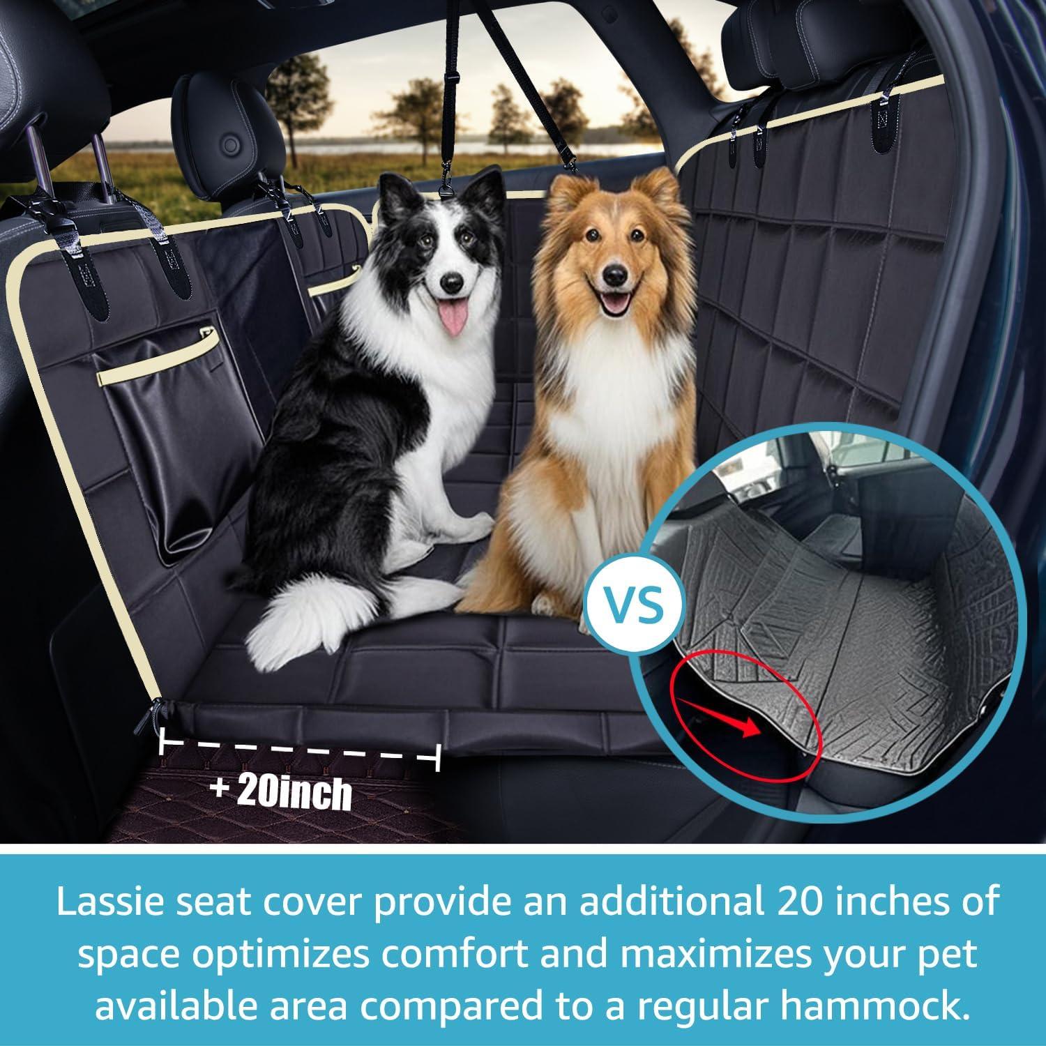 Lassie Heavy-Duty Dog Car Hammock with Mesh Window & Hard Bottom - Waterproof Back Seat Extender for Dogs Holds 400lbs, Non-Slip Pet Seat Protector, Universal Fit for SUV/Truck/Car