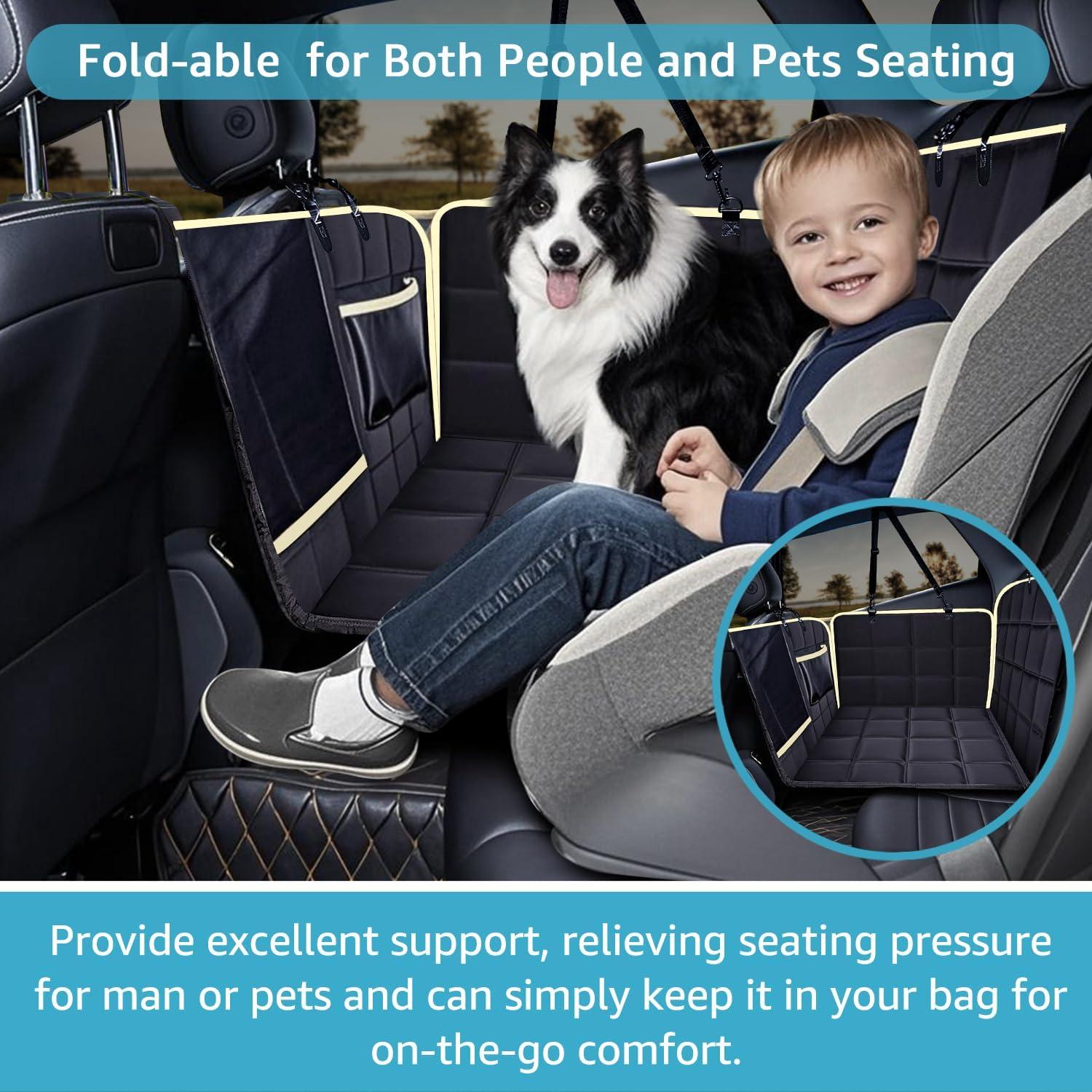 Lassie Heavy-Duty Dog Car Hammock with Mesh Window & Hard Bottom - Waterproof Back Seat Extender for Dogs Holds 400lbs, Non-Slip Pet Seat Protector, Universal Fit for SUV/Truck/Car