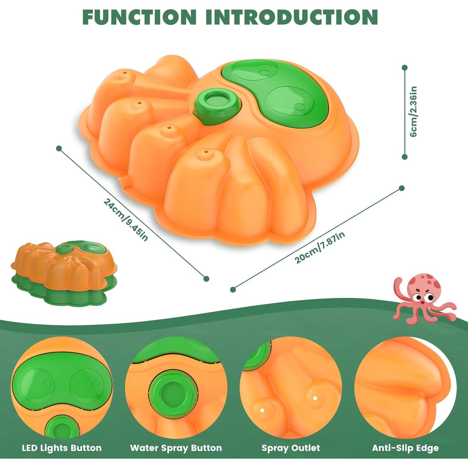 Aspersor de Agua 2-en-1 Uarzt Pulpo Brillante con Luz LED
