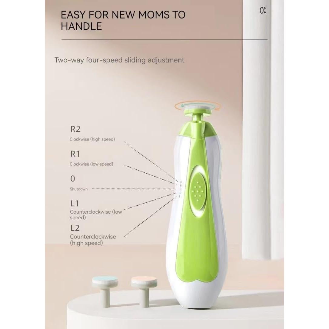 Cortador de Uñas Eléctrico WEISITE para Bebés Verde con 6 Almohadillas