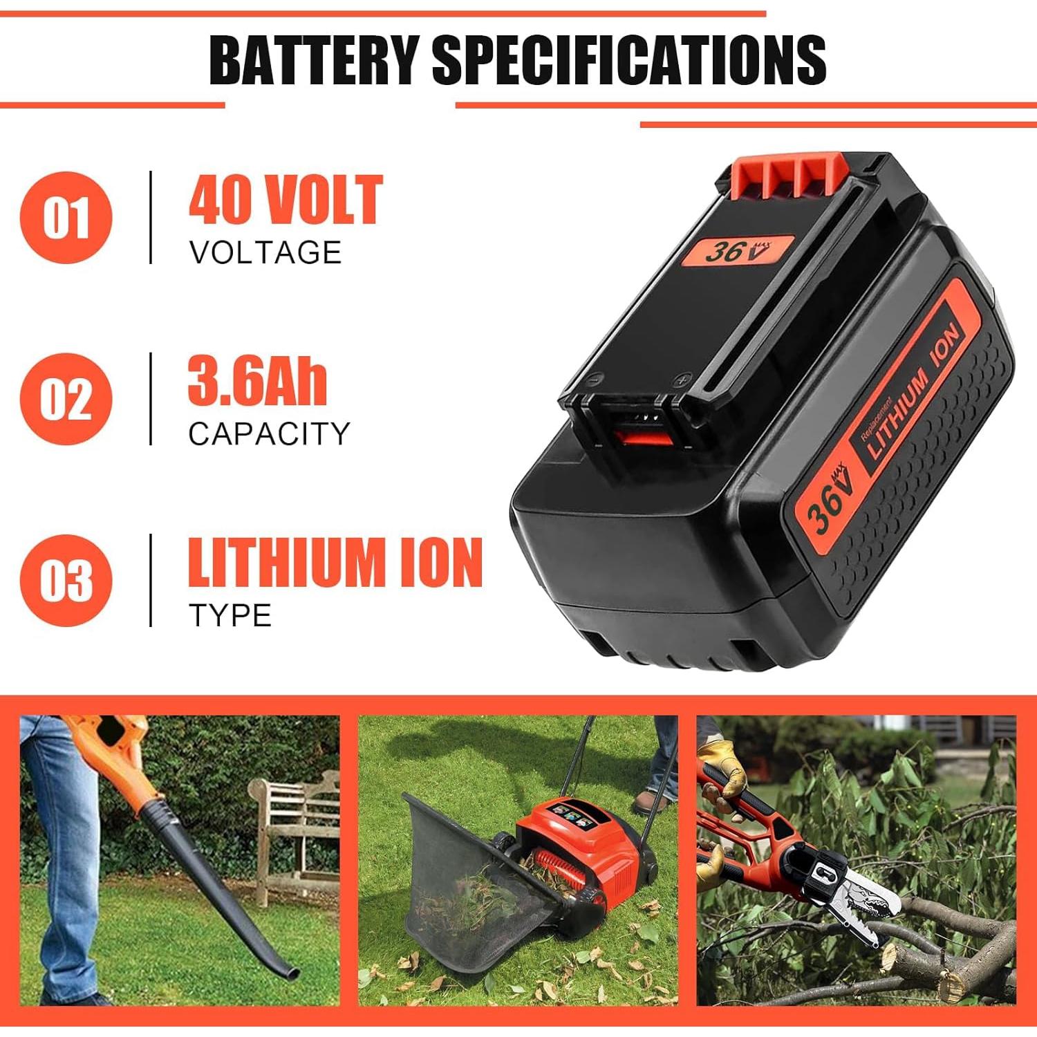 Batería Litio 40V 3600mAh Reemplazo Black Decker LBX2040