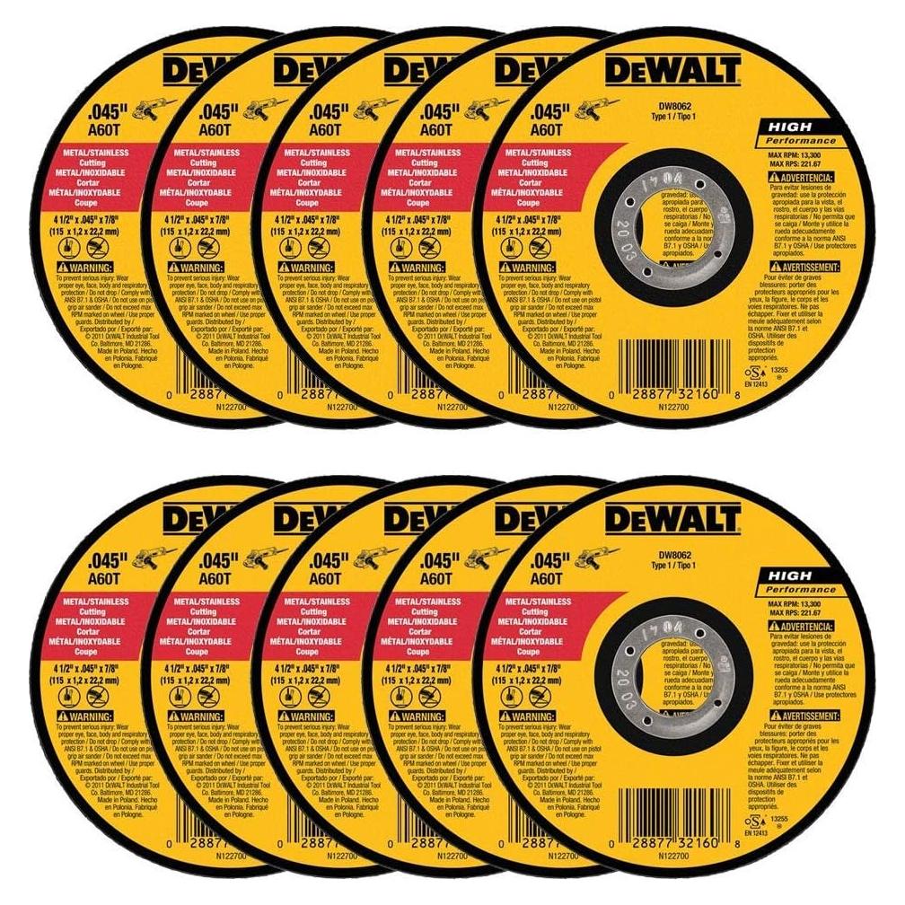 Rueda de Corte de Metal DeWALT DW8062 4.5" 100pk