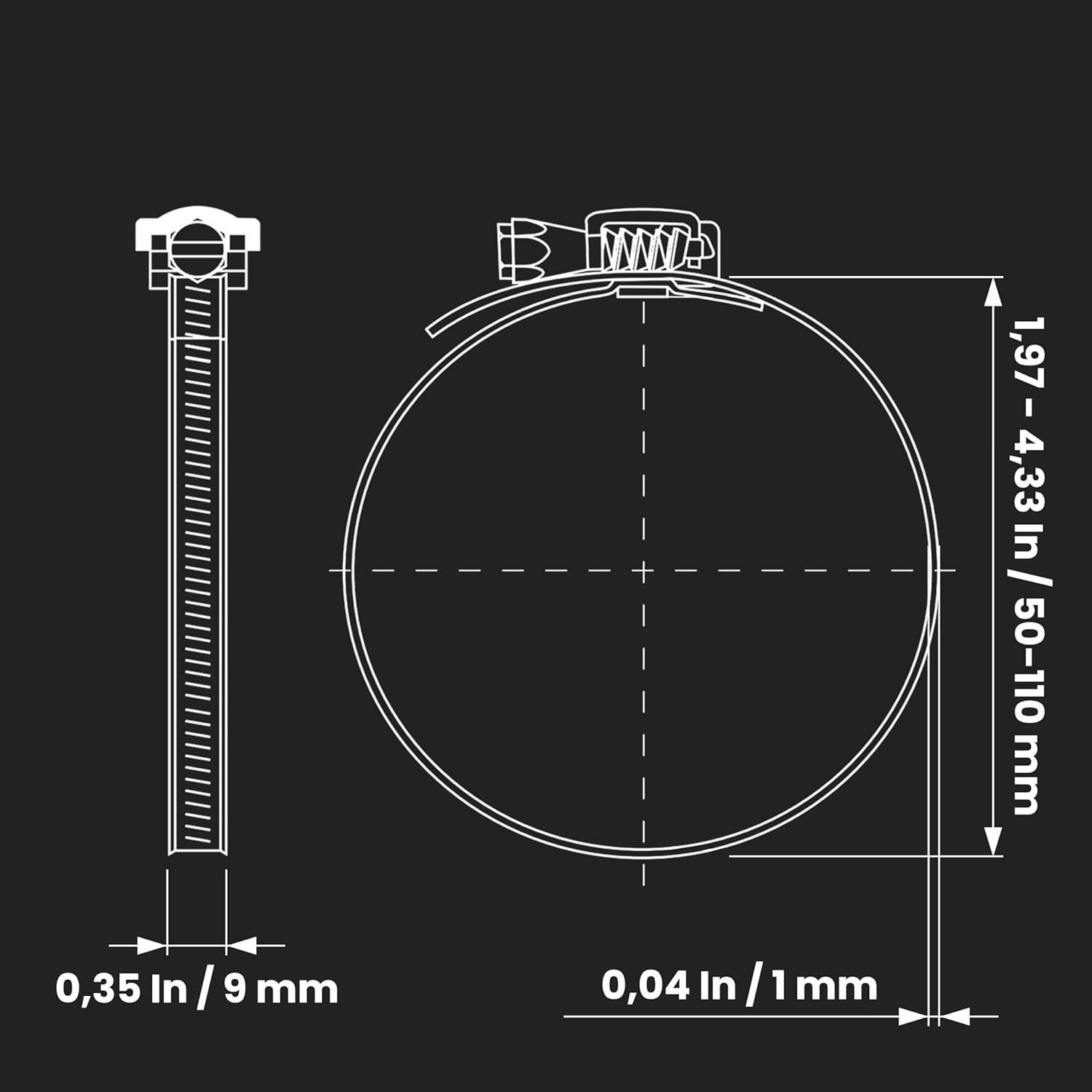Repa Market 4" Inch Pack of 10 Ducting Clamp - Adjustable Galvanized Steel Duct Hose Clamps with Worm Gear - Wide Diameter Range Fittings - Flexible Fastener for Dryer Vent Hose, PVC, ABS Plastic Pipe