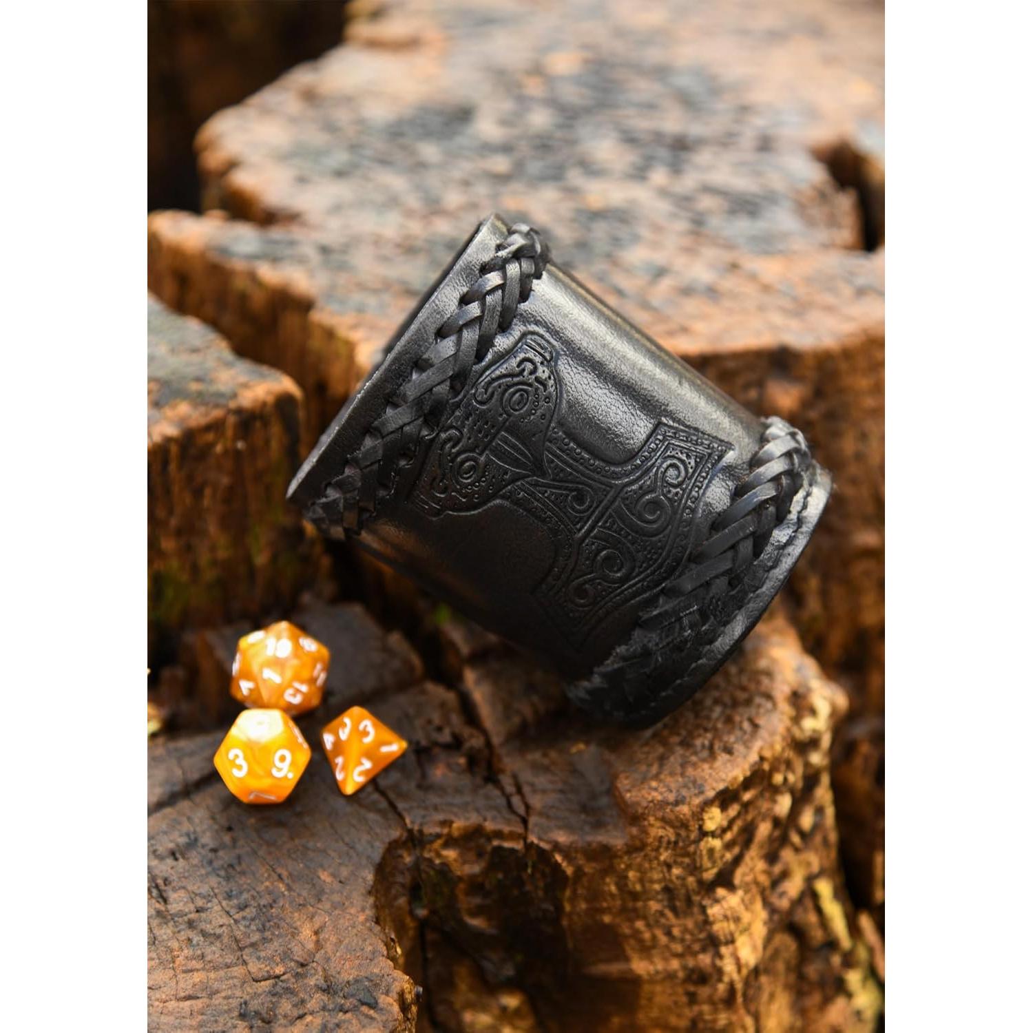 Taza de Dados Vikinga Ulfberth en Cuero Genuino - Martillo de Thor