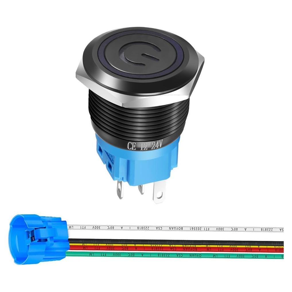 Interruptor de Botón de Presión Gebildet 19mm Acero Inoxidable LED Azul