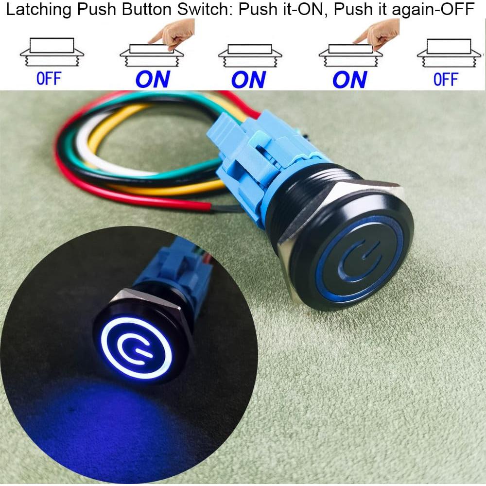 Interruptor de Botón de Presión Gebildet 19mm Acero Inoxidable LED Azul