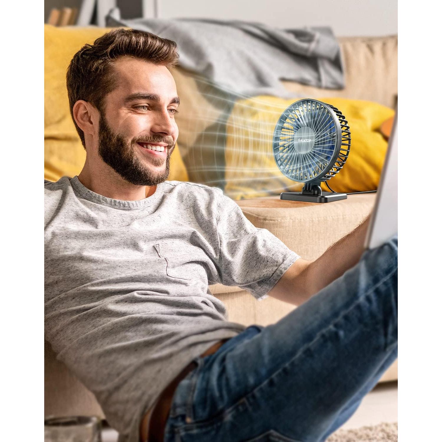 Gaiatop Ventilador de Escritorio USB 3 Velocidades Azul