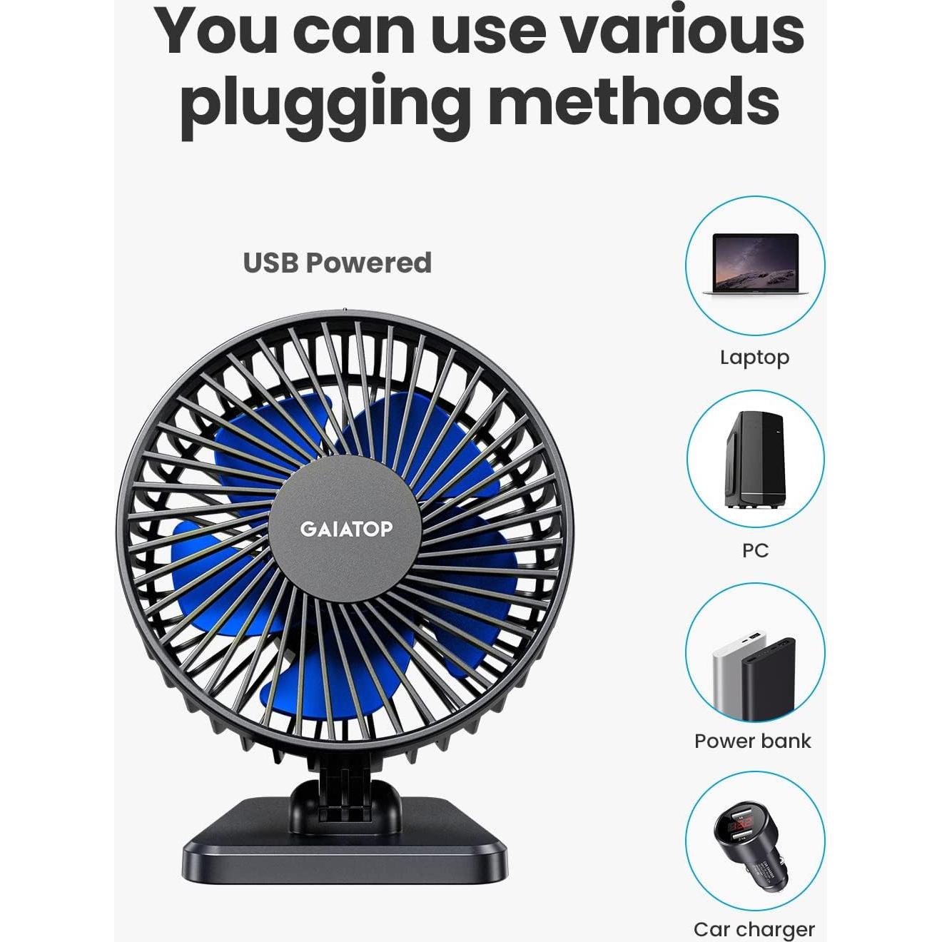 Gaiatop Ventilador de Escritorio USB 3 Velocidades Azul