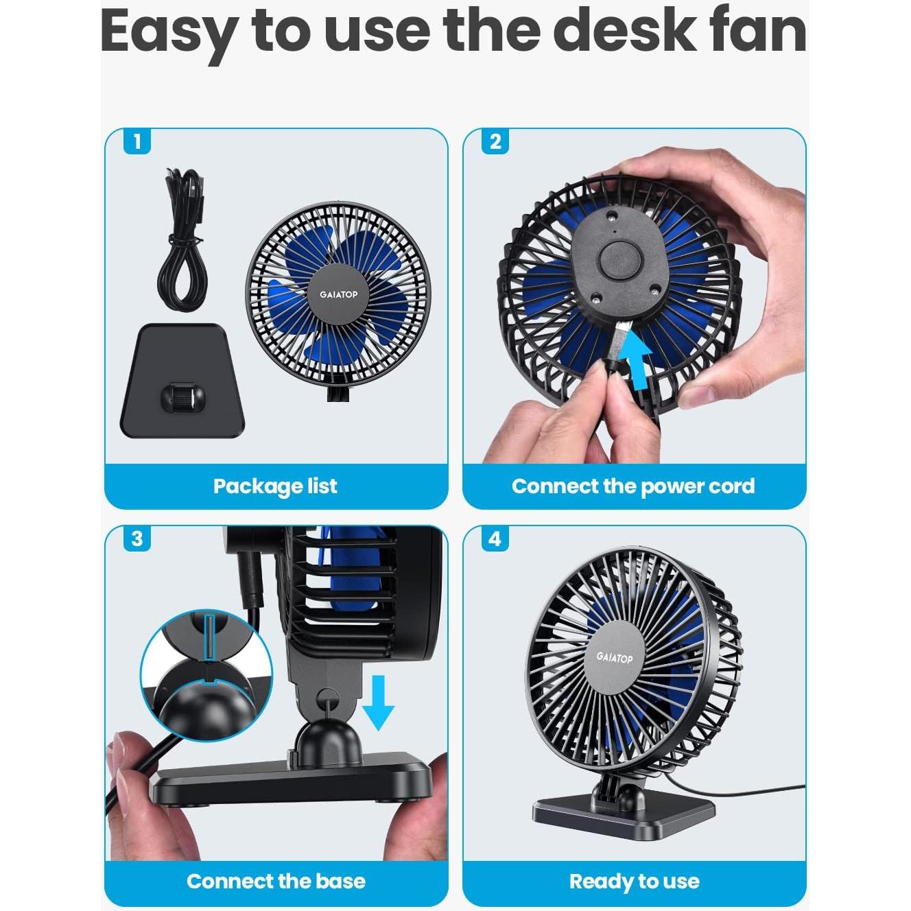 Gaiatop Ventilador de Escritorio USB 3 Velocidades Azul