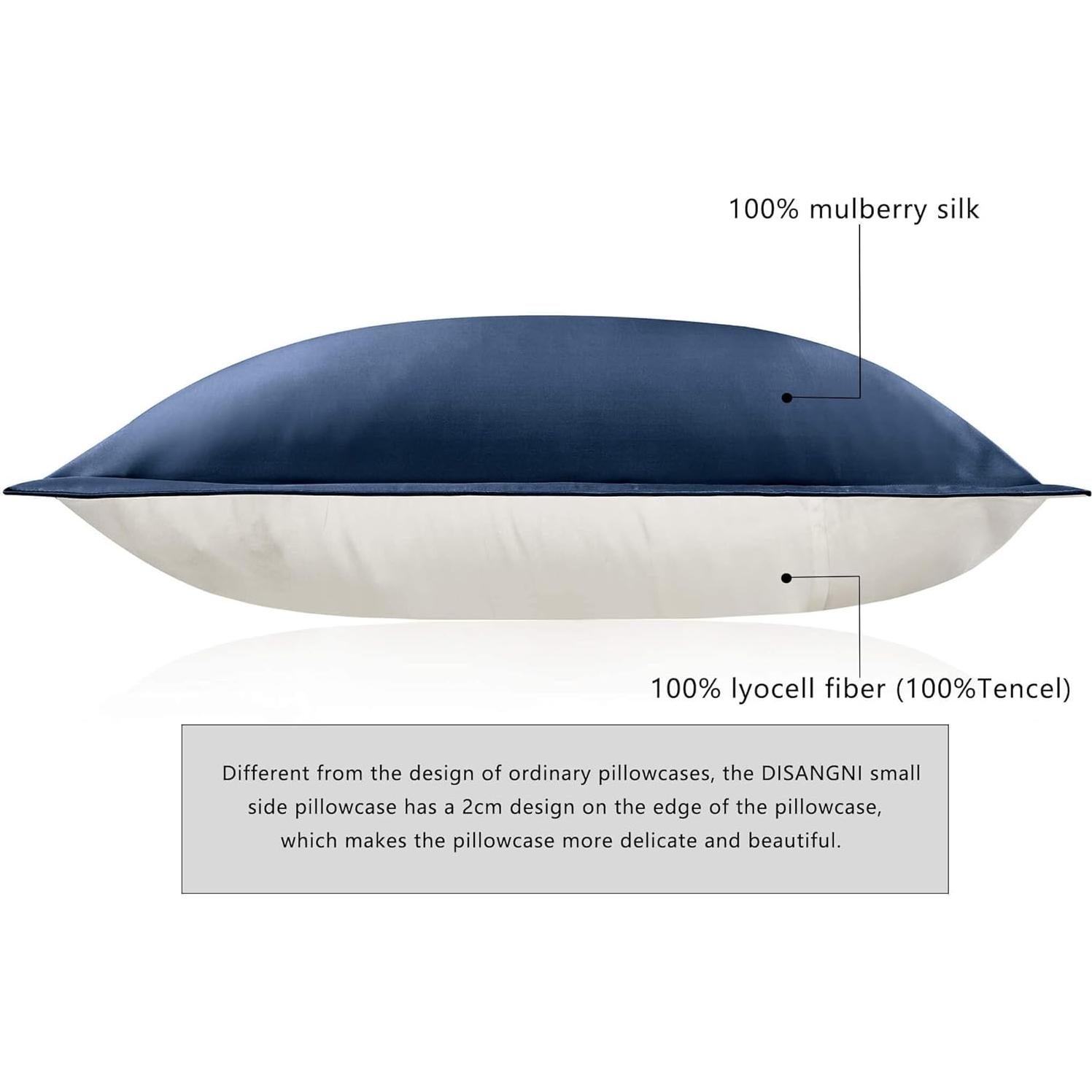 Funda de Almohada de Seda DISANGNI 51x66cm Azul Antienvejecimiento