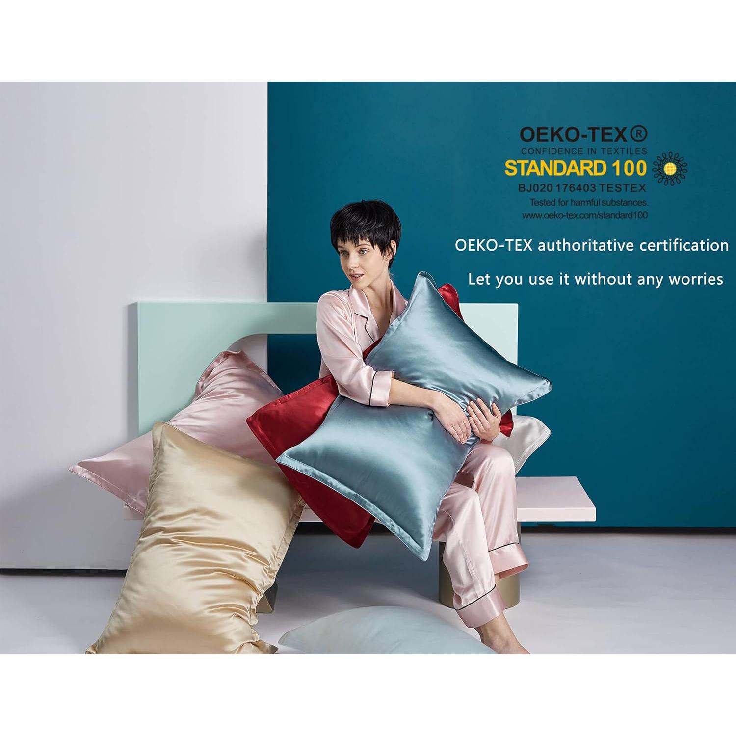 Funda de Almohada de Seda DISANGNI 51x66cm Azul Antienvejecimiento