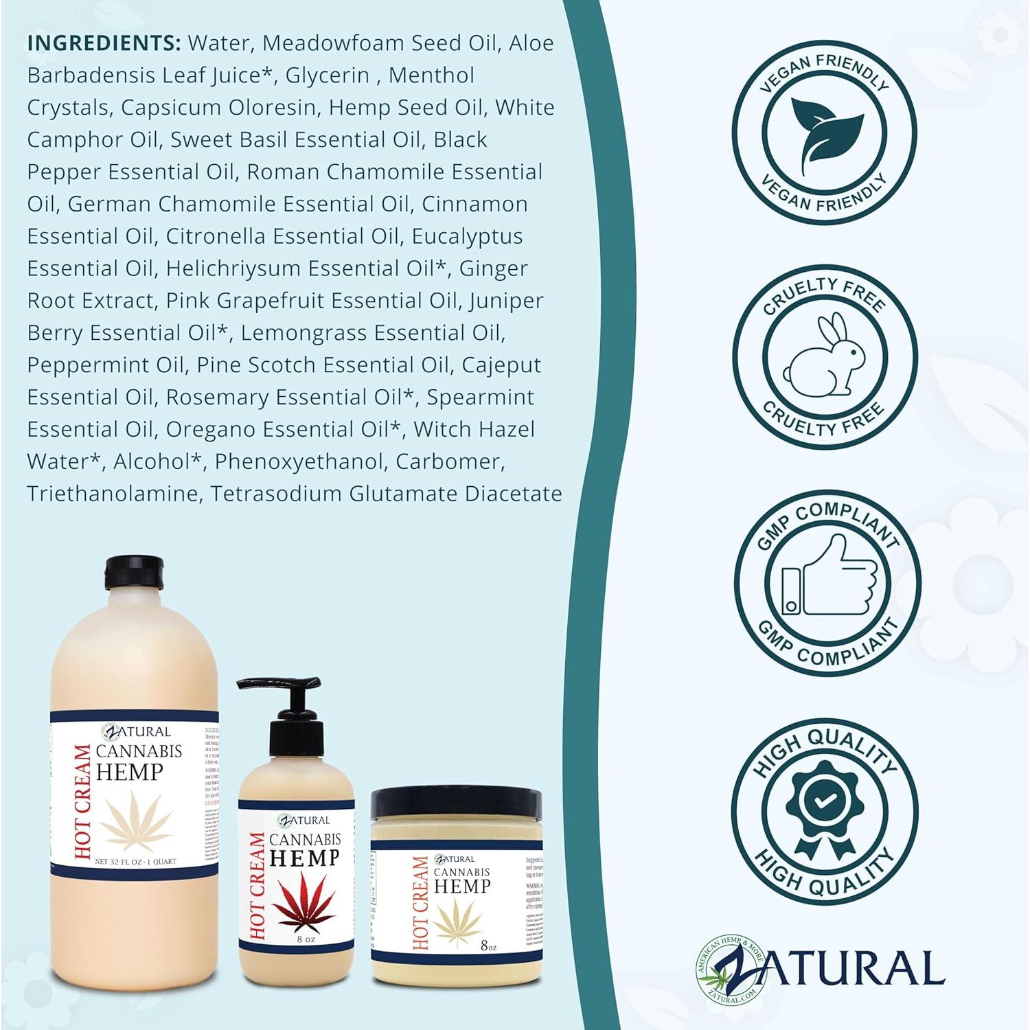 Crema Caliente Zatural 907g con Aceite de Cañamo y Esenciales