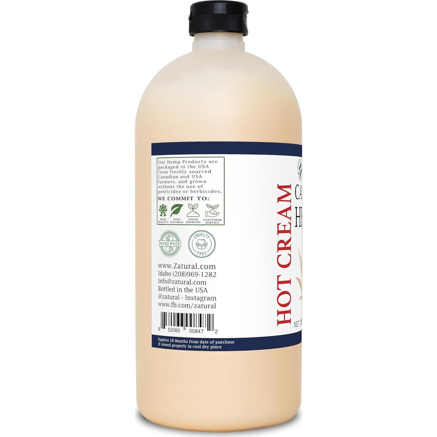 Crema Caliente Zatural 907g con Aceite de Cañamo y Esenciales