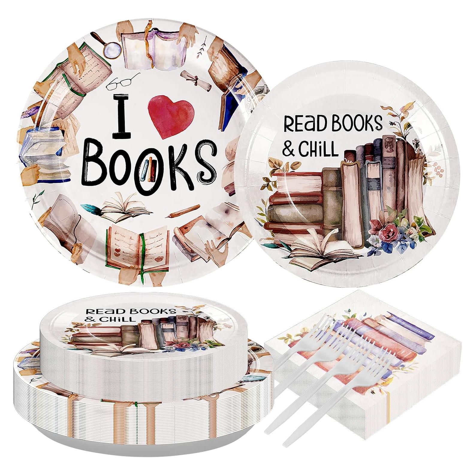 Conjunto de Vajilla Desechable Grencian 200 Pcs Temática de Libros