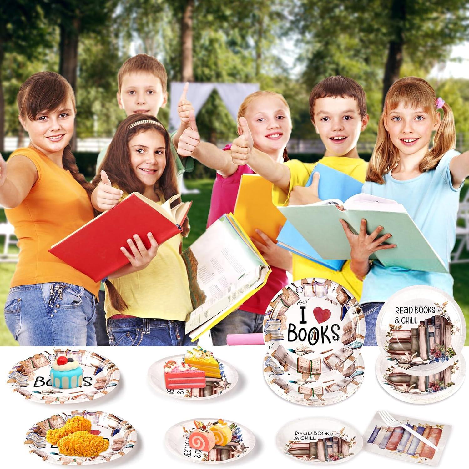 Conjunto de Vajilla Desechable Grencian 200 Pcs Temática de Libros