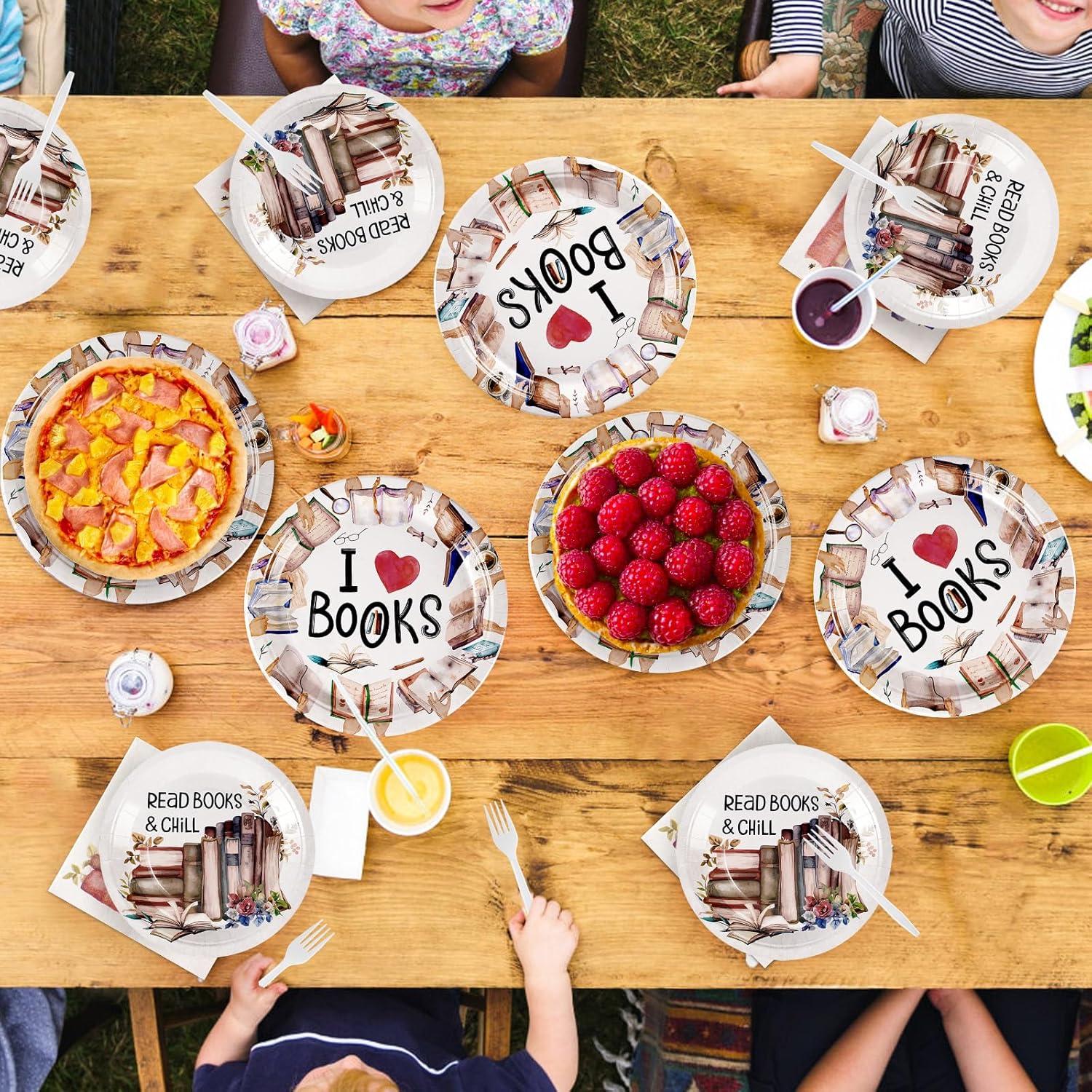 Conjunto de Vajilla Desechable Grencian 200 Pcs Temática de Libros