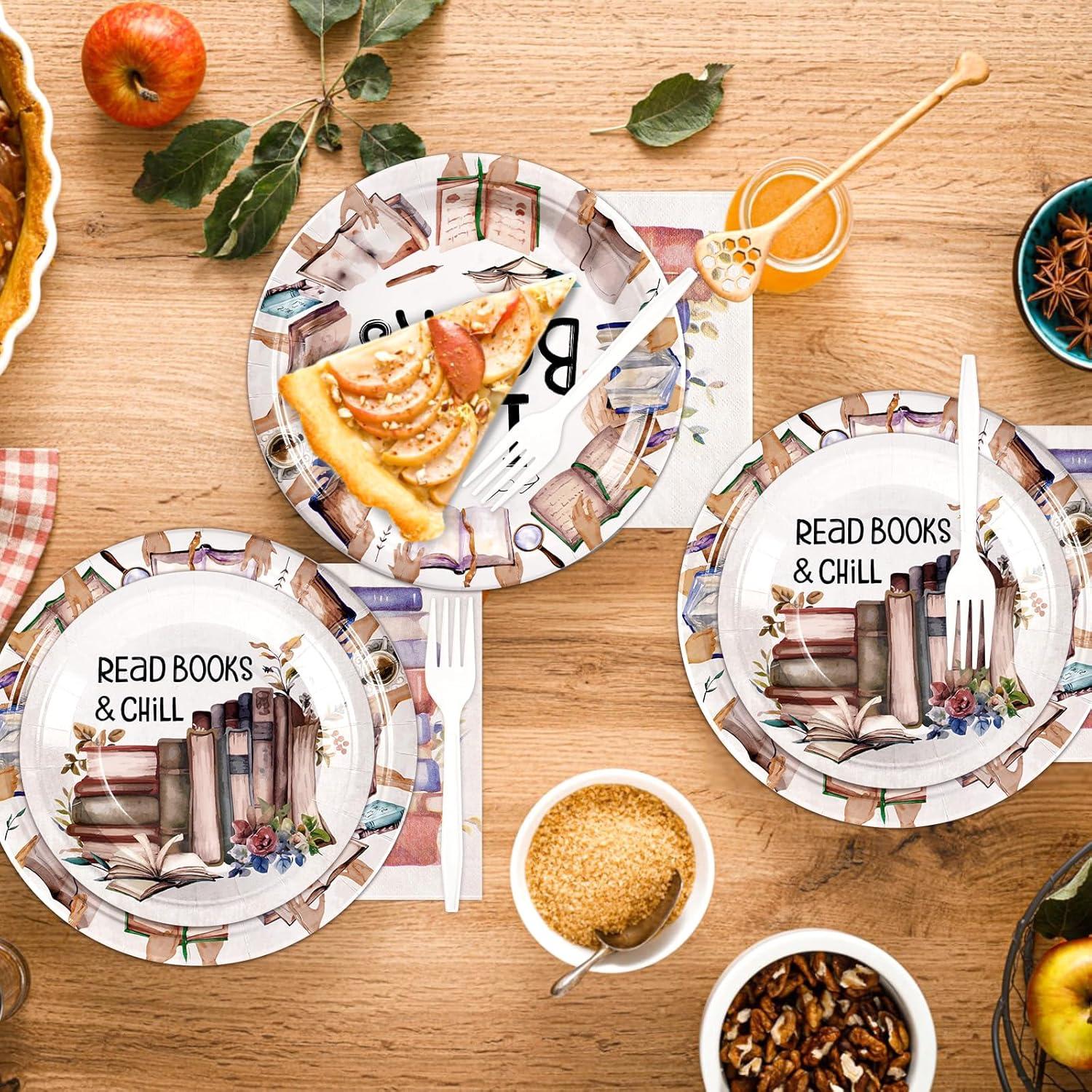 Conjunto de Vajilla Desechable Grencian 200 Pcs Temática de Libros