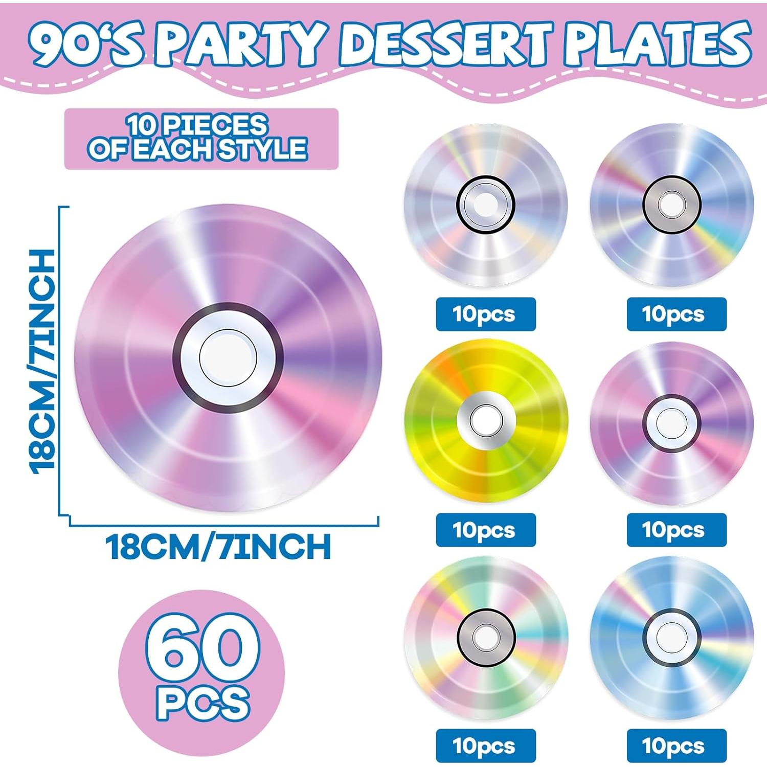 60 Platos de Papel Retro de los 90 - 18cm CD Fiesta CHUNNIN