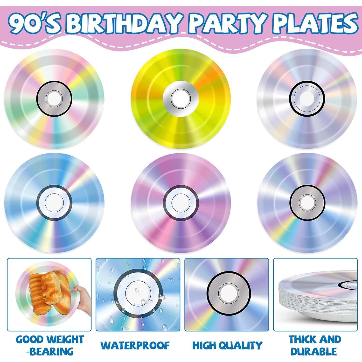 60 Platos de Papel Retro de los 90 - 18cm CD Fiesta CHUNNIN