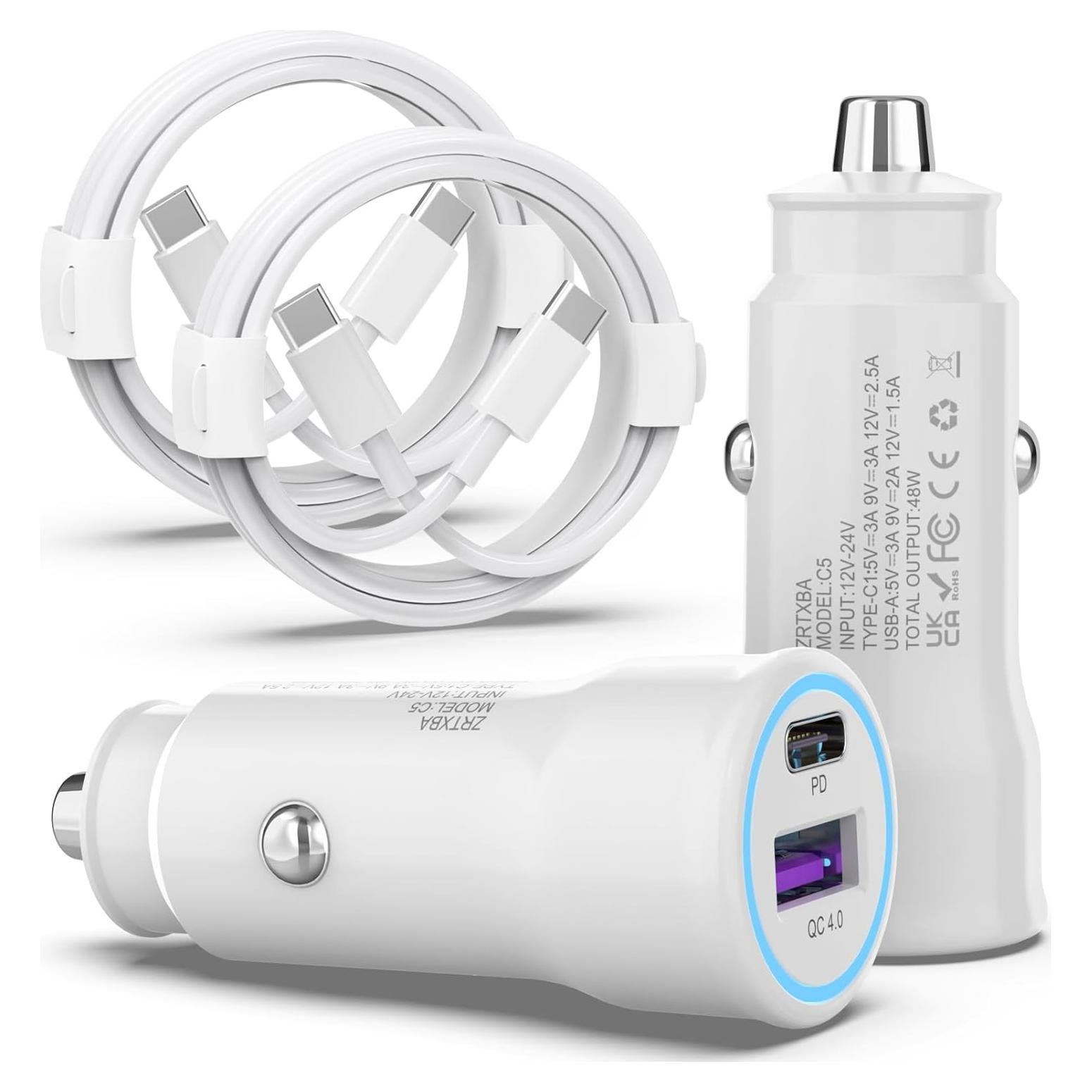 Cargador de Coche ZRTXBA 48W PD QC4.0 Doble Puerto USB C