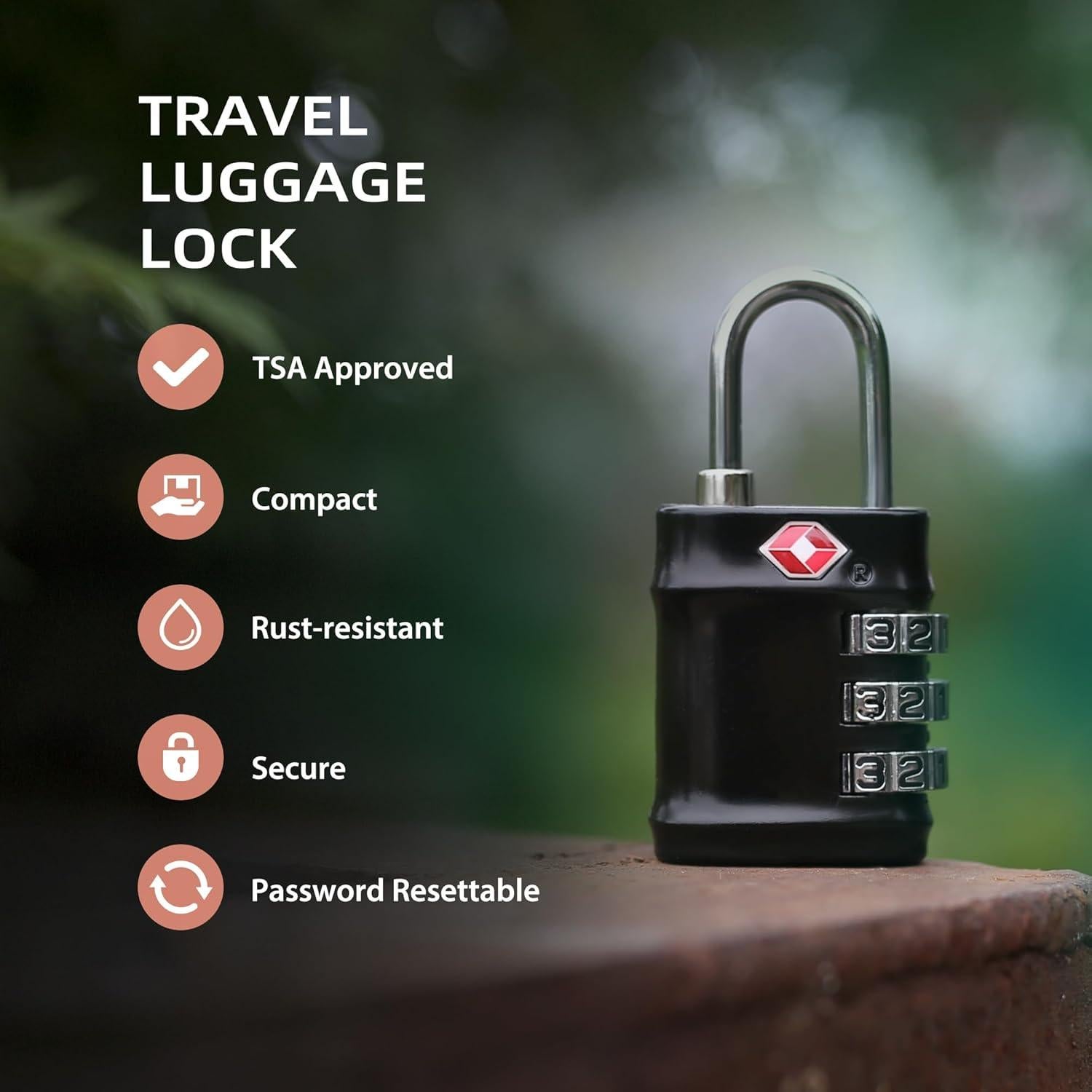 Candado de Combinación TSA UP Security - 3 Dígitos, Negro