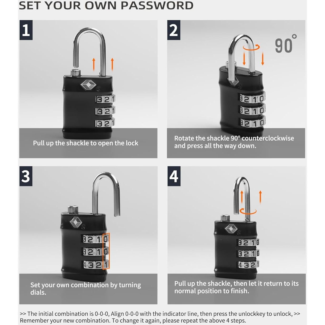 Candado de Combinación TSA UP Security - 3 Dígitos, Negro