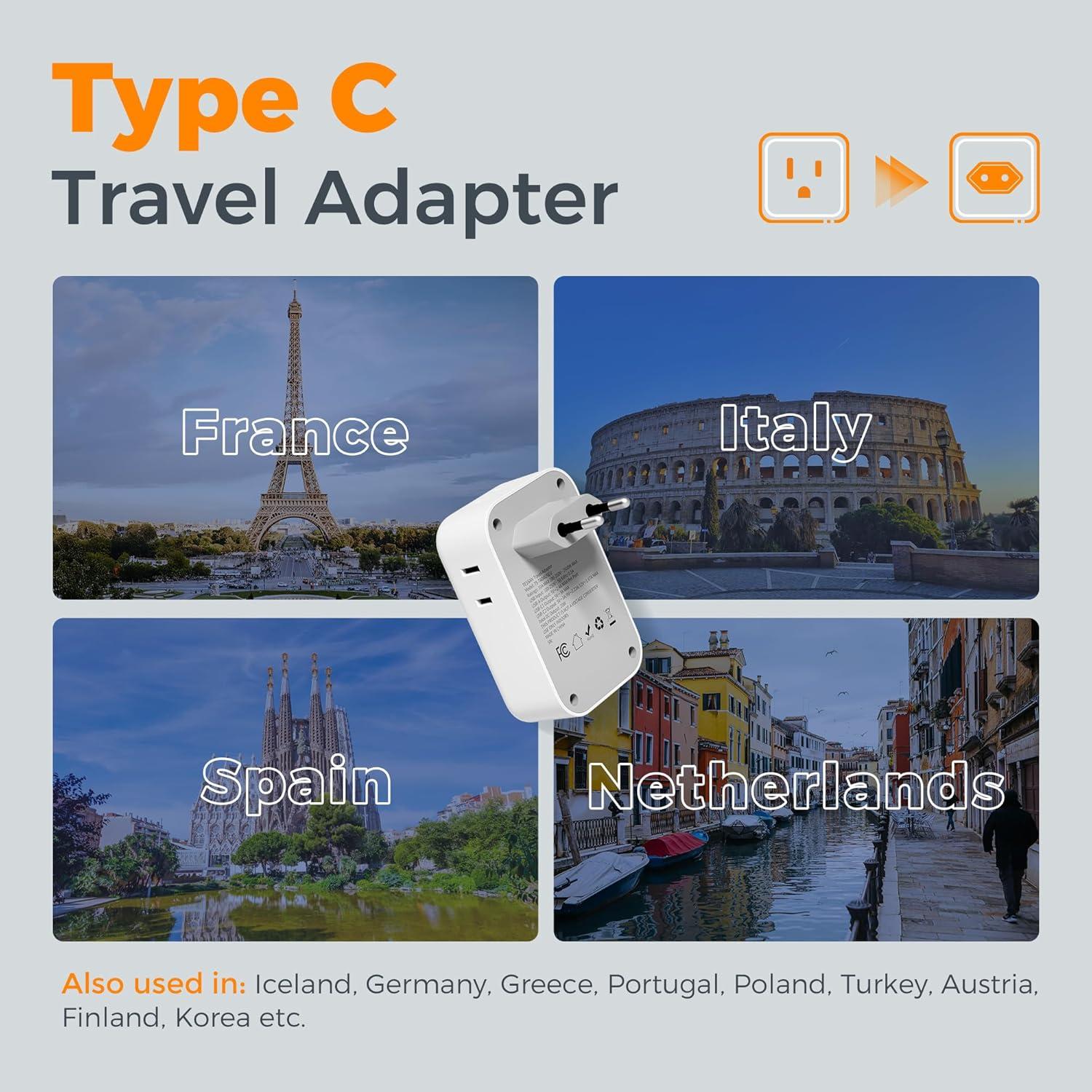 Adaptador de Enchufe de Viaje TESSAN 8 en 1 USB-C 20W UE