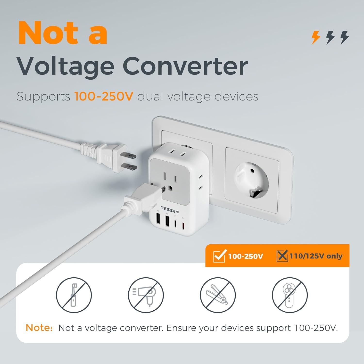 Adaptador de Enchufe de Viaje TESSAN 8 en 1 USB-C 20W UE