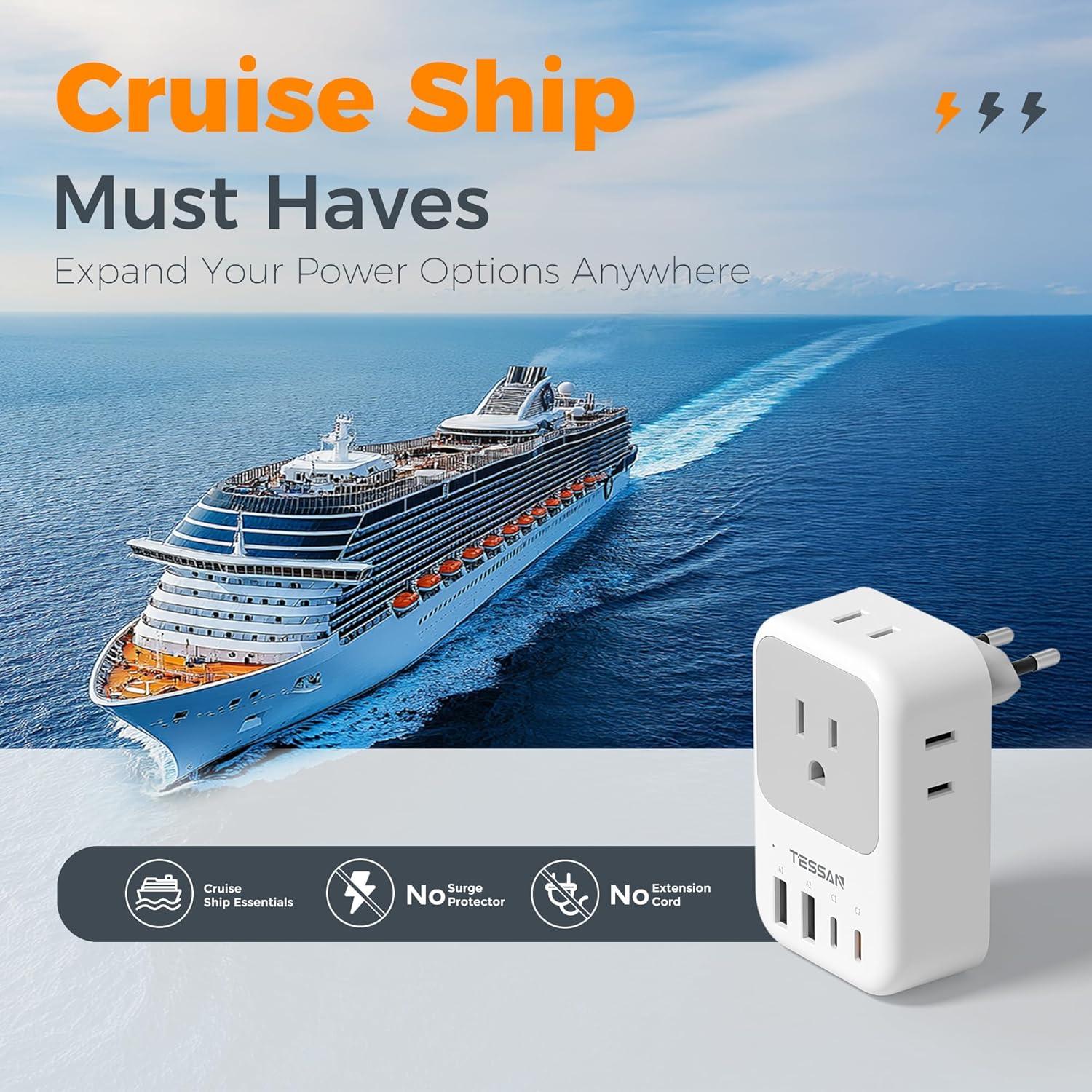 Adaptador de Enchufe de Viaje TESSAN 8 en 1 USB-C 20W UE