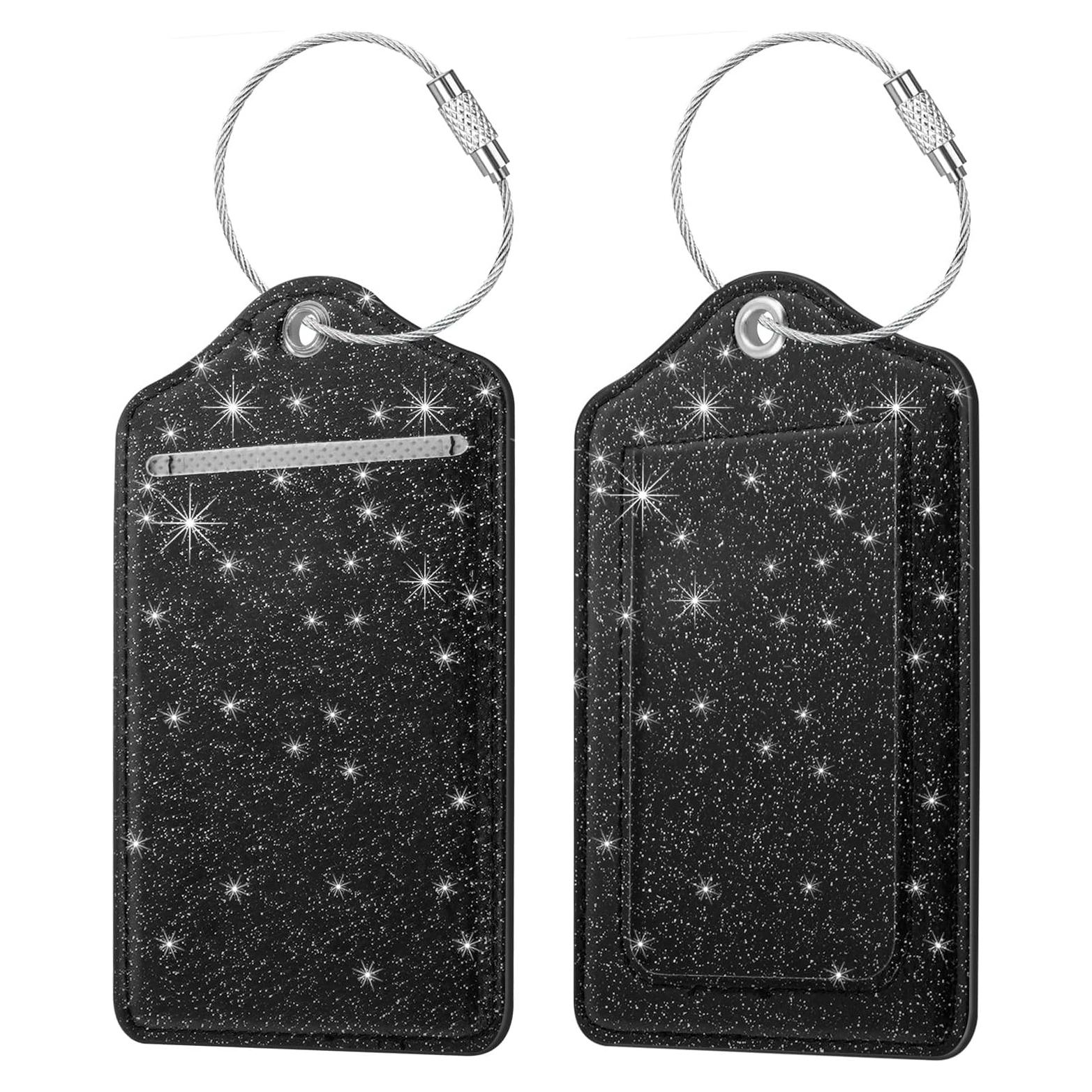 Juego de 2 Etiquetas de Equipaje Coco Rossi Cuero Brillo Negro