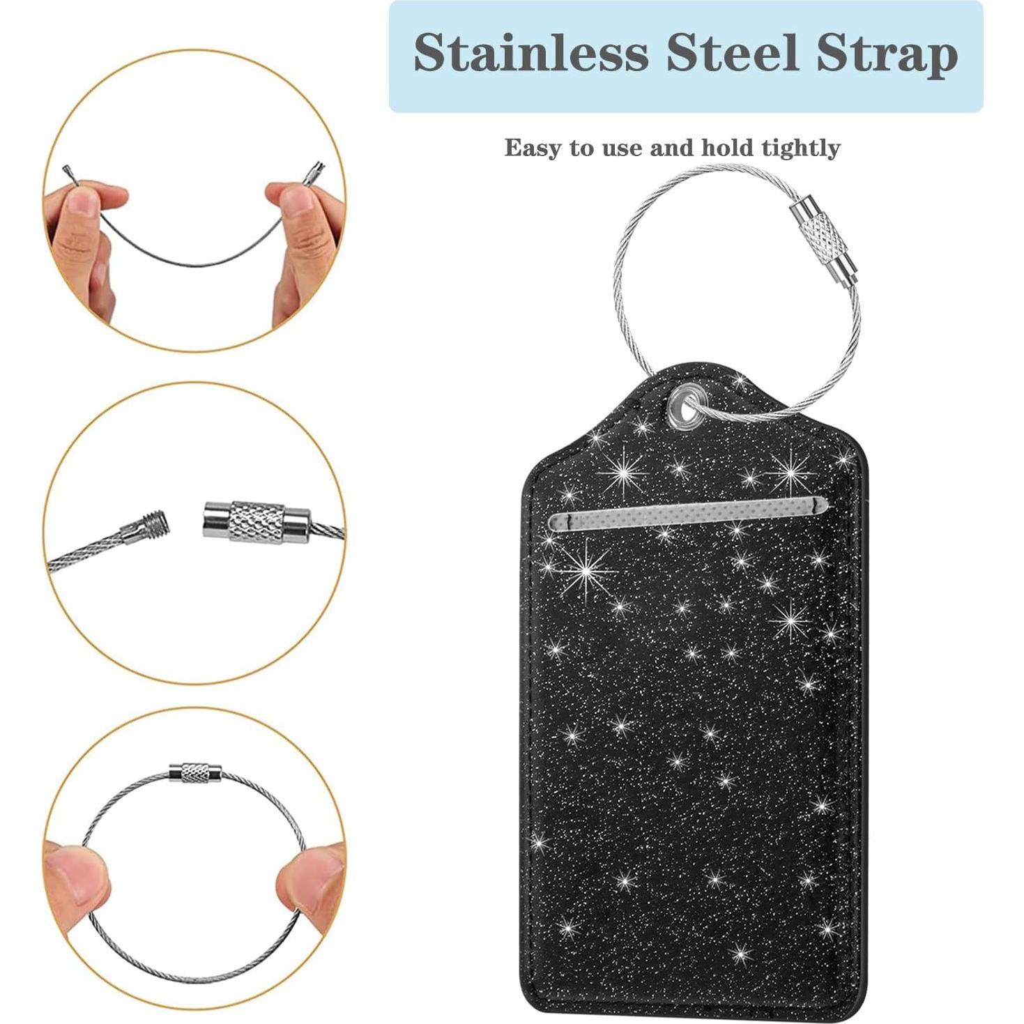 Juego de 2 Etiquetas de Equipaje Coco Rossi Cuero Brillo Negro