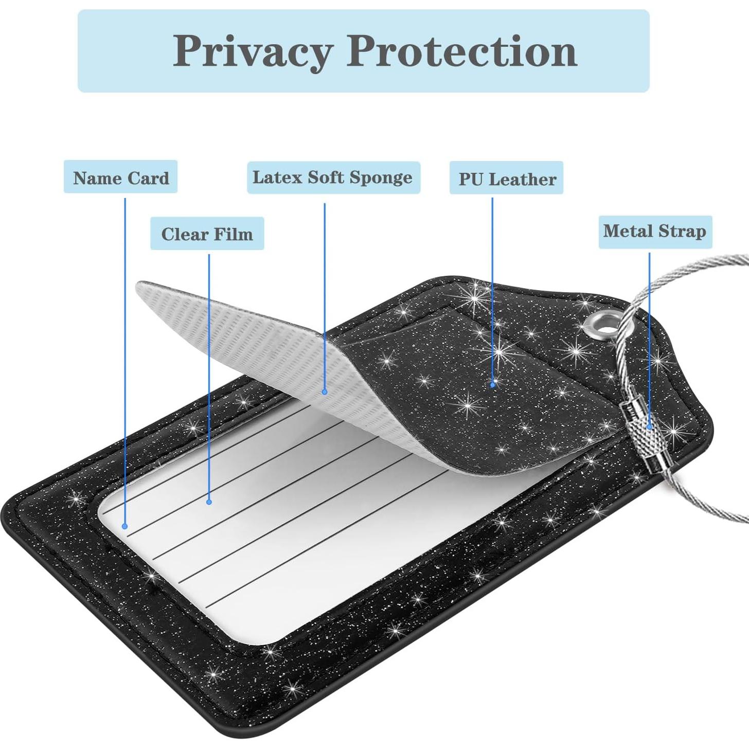 Juego de 2 Etiquetas de Equipaje Coco Rossi Cuero Brillo Negro