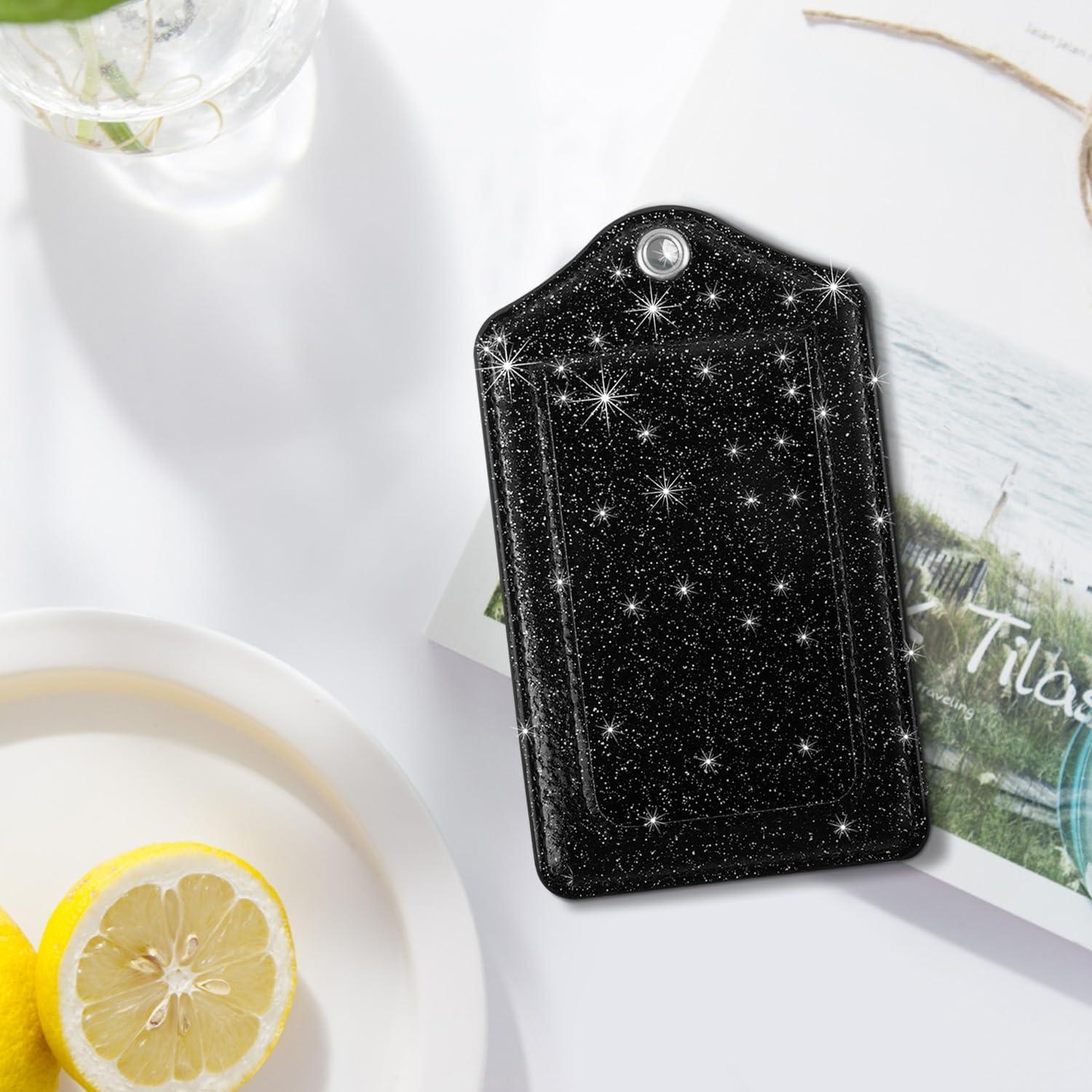 Juego de 2 Etiquetas de Equipaje Coco Rossi Cuero Brillo Negro