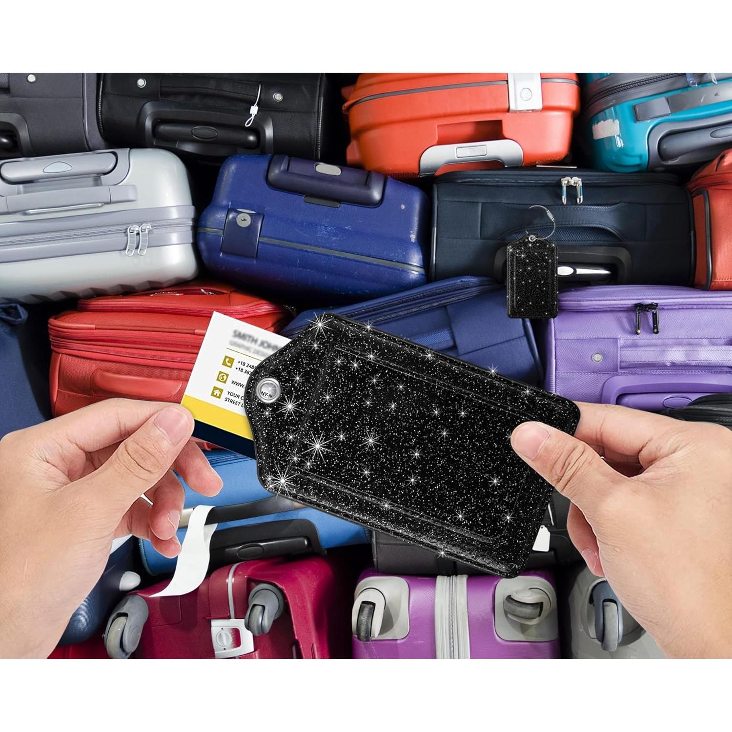 Juego de 2 Etiquetas de Equipaje Coco Rossi Cuero Brillo Negro