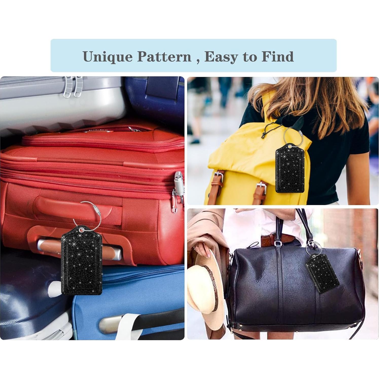 Juego de 2 Etiquetas de Equipaje Coco Rossi Cuero Brillo Negro