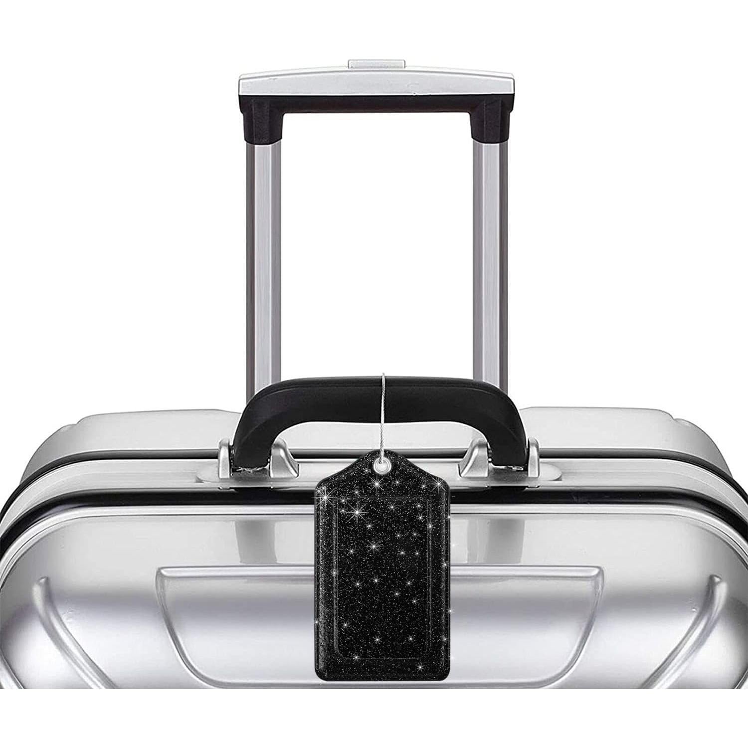 Juego de 2 Etiquetas de Equipaje Coco Rossi Cuero Brillo Negro