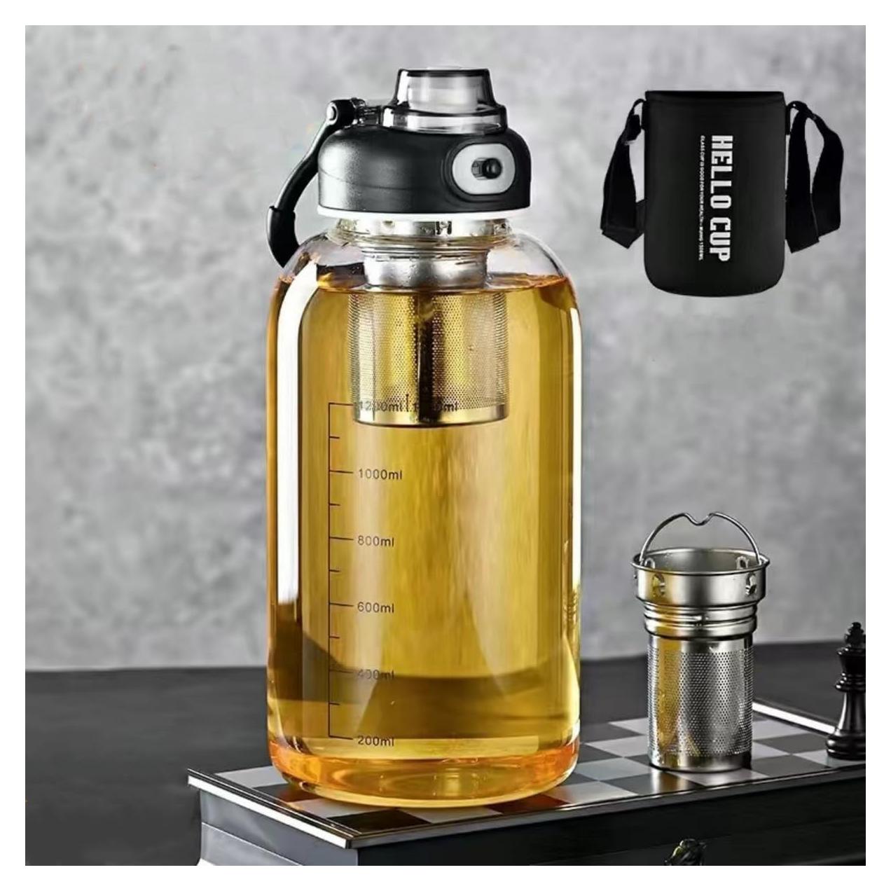 Botella de Agua de Vidrio 1500ML HOYUANSU con Infusor y Tapa Bloqueo