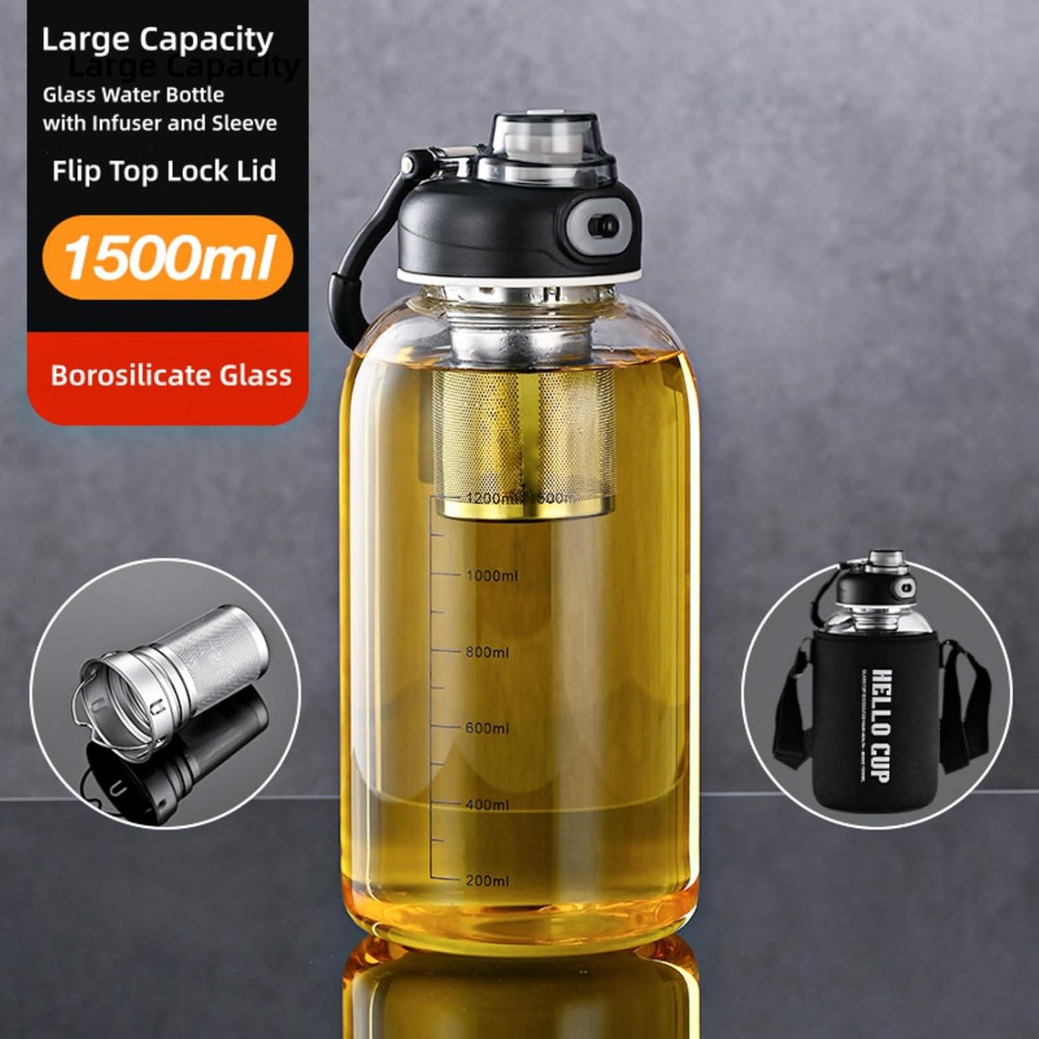 Botella de Agua de Vidrio 1500ML HOYUANSU con Infusor y Tapa Bloqueo