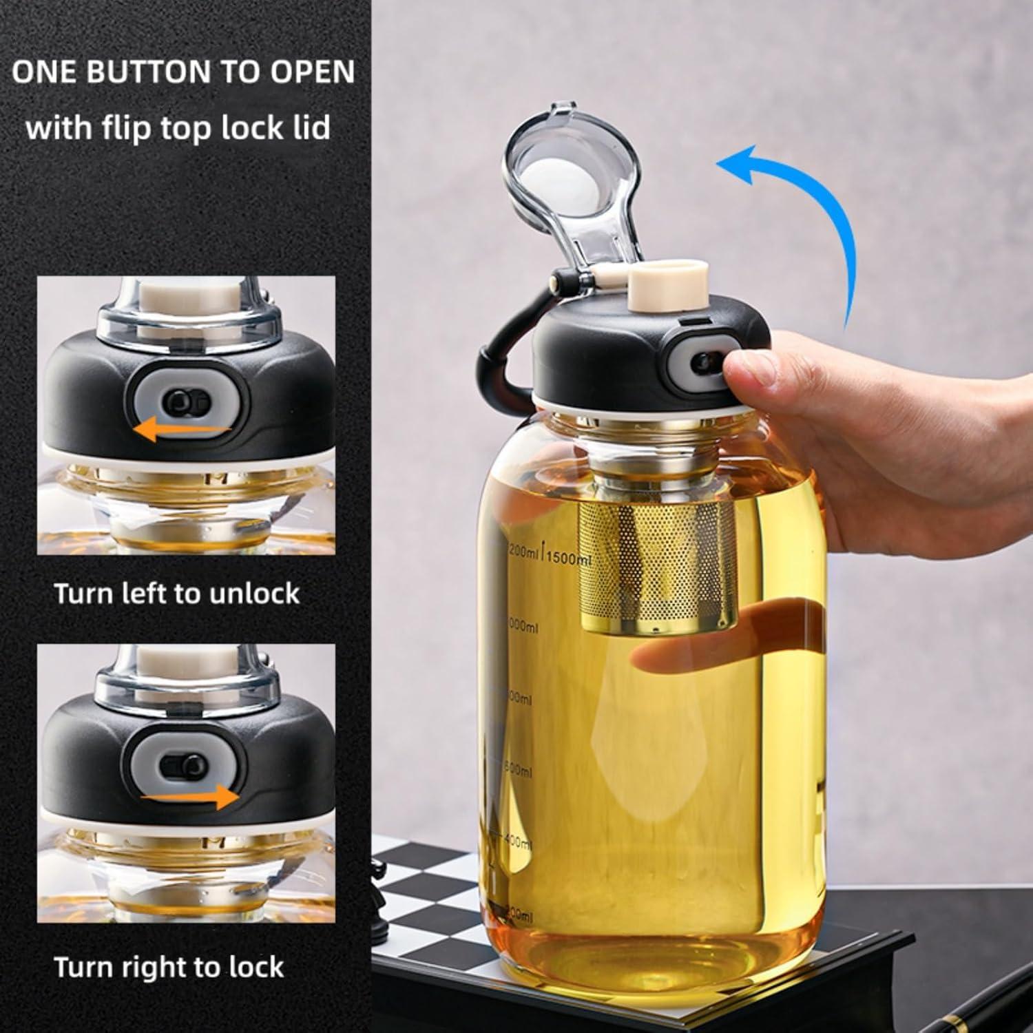 Botella de Agua de Vidrio 1500ML HOYUANSU con Infusor y Tapa Bloqueo