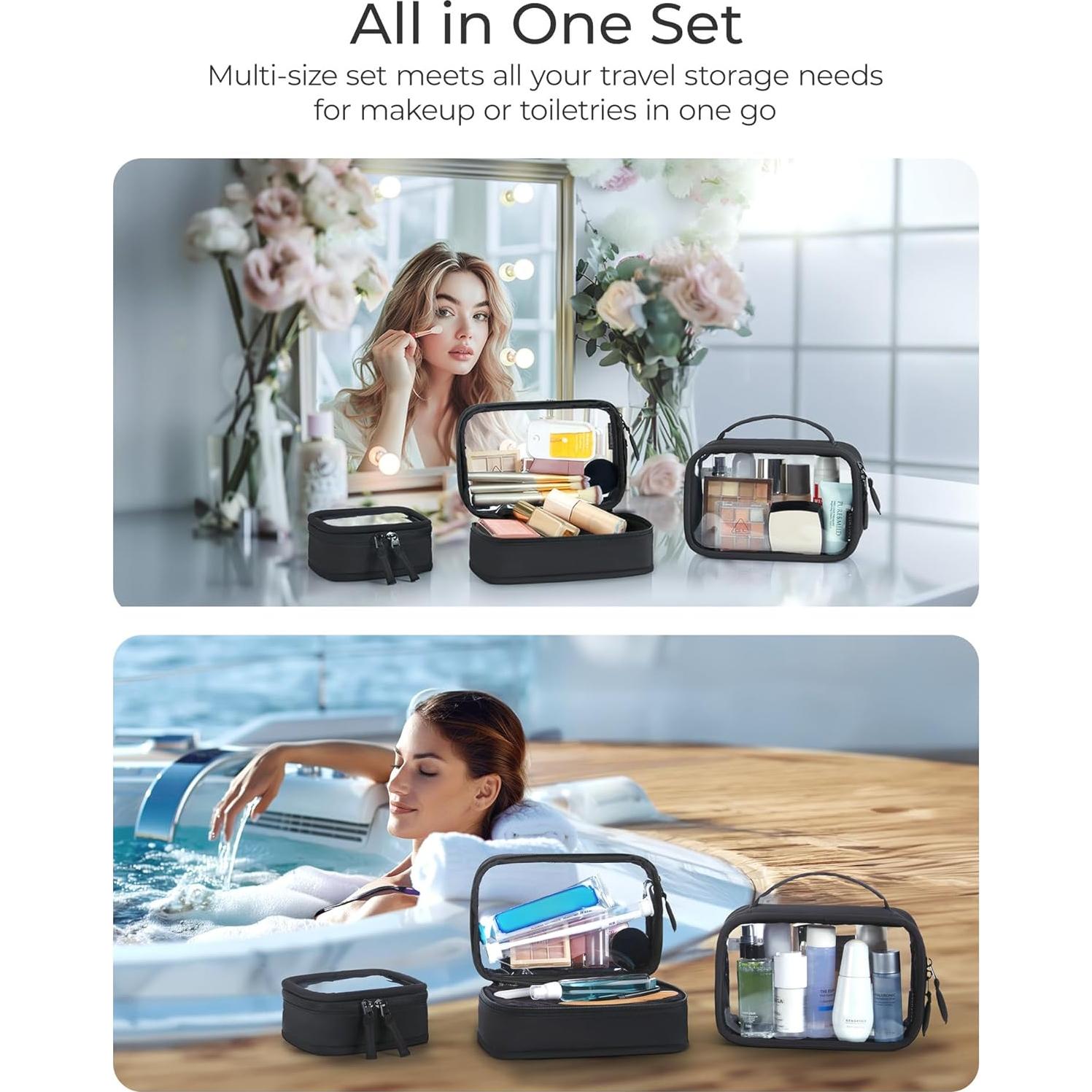 Bolsa de Maquillaje Transparente BAGSMART Doble Capa 22.5x15x11cm