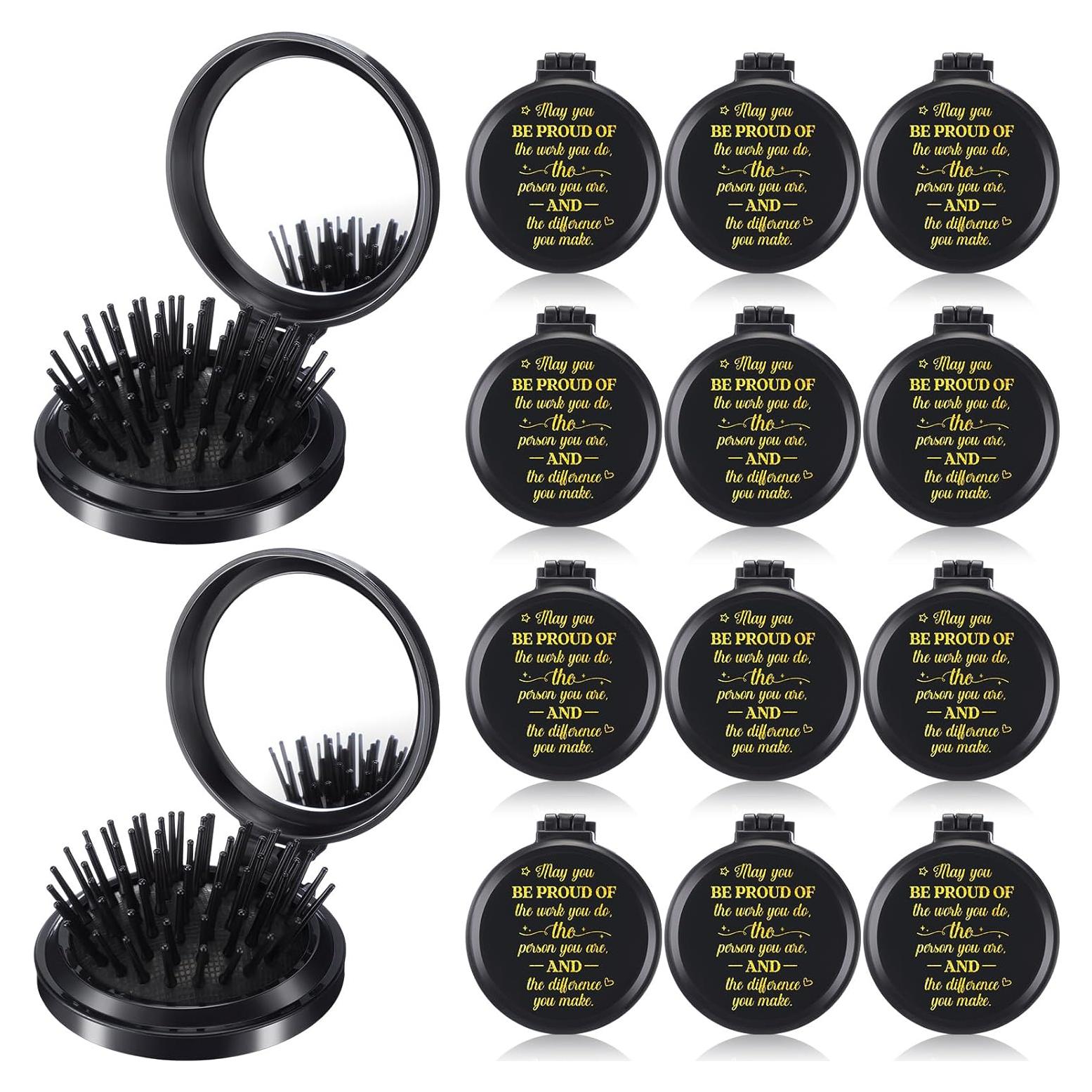 Set de 12 Cepillos de Pelo Plegables Leinuosen con Espejo Negro