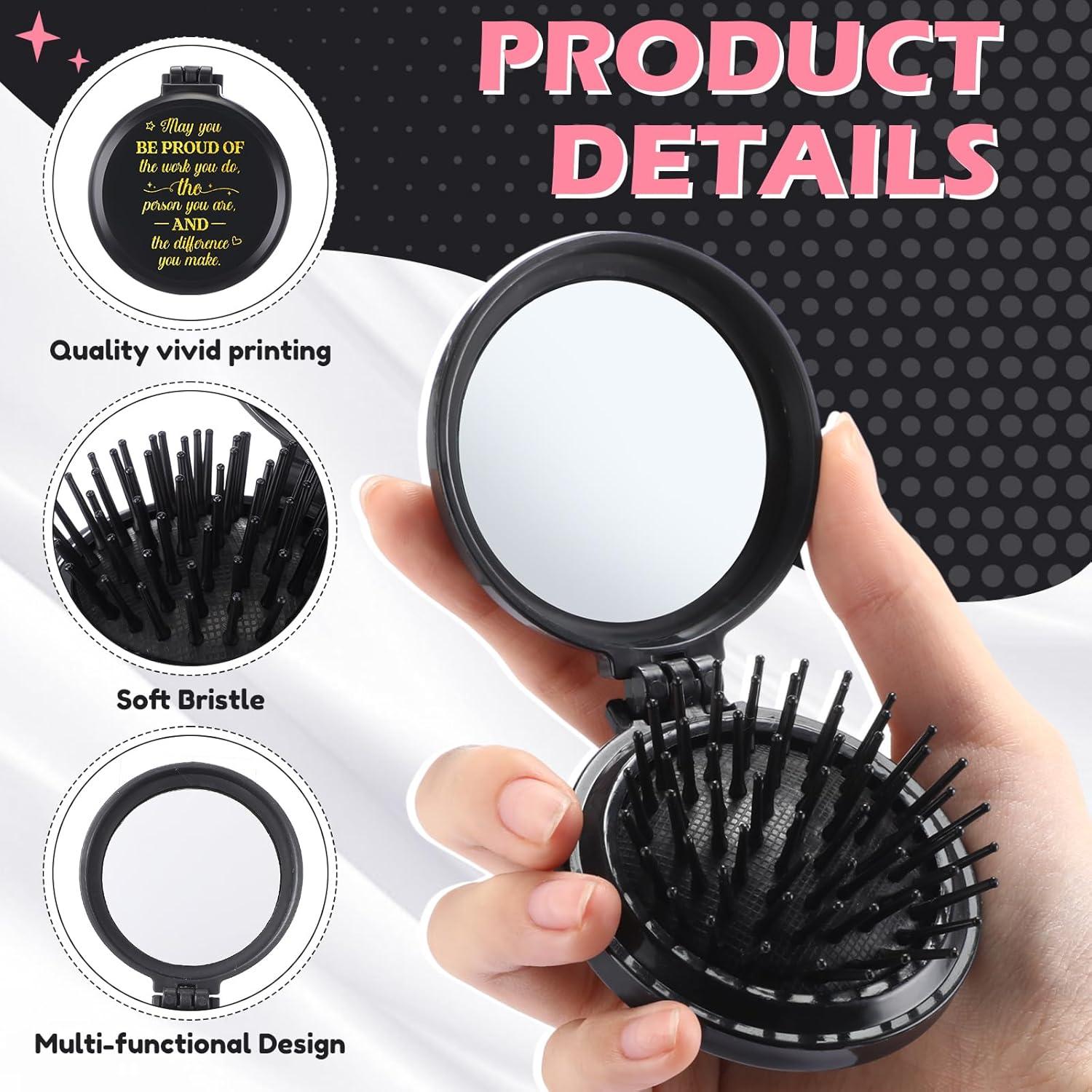 Set de 12 Cepillos de Pelo Plegables Leinuosen con Espejo Negro