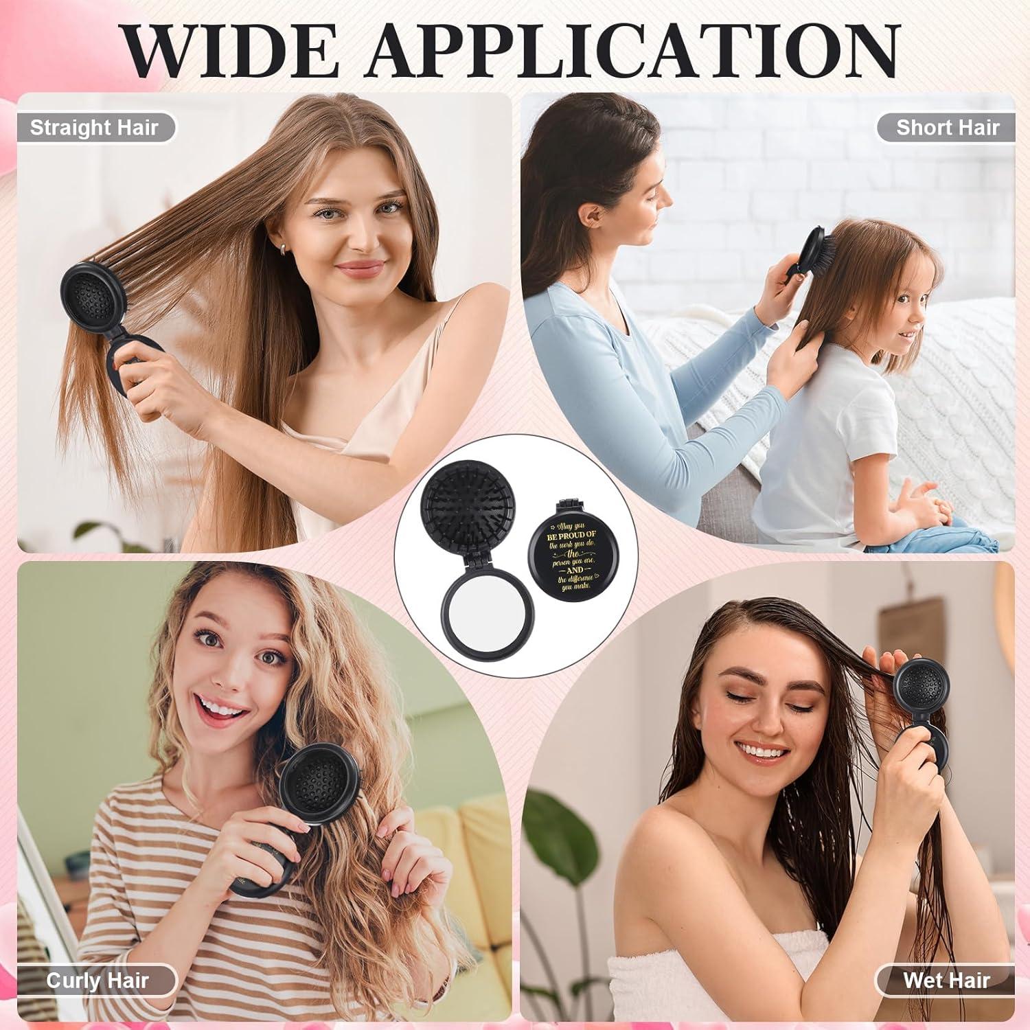 Set de 12 Cepillos de Pelo Plegables Leinuosen con Espejo Negro