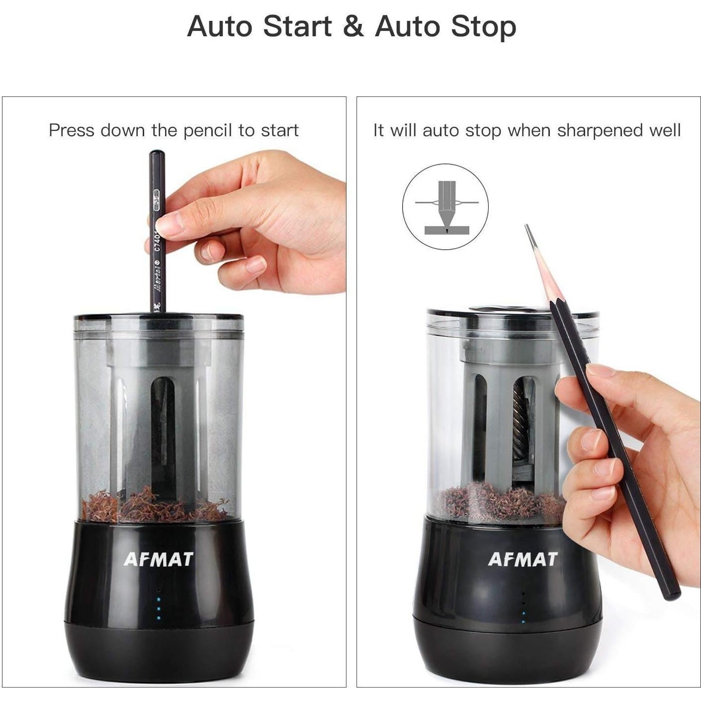 Sacapuntas Eléctrico Recargable AFMAT para Lápices de Arte 8-25mm