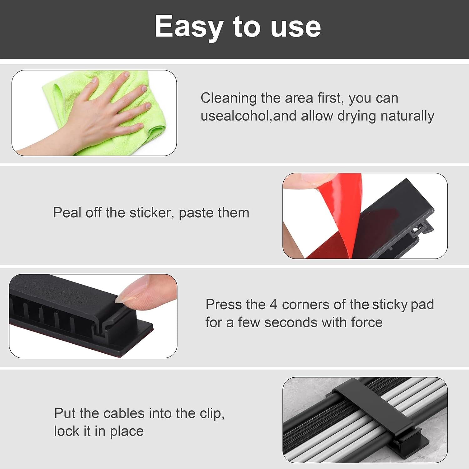 Clips Organizadores de Cables Halsouy 20 Pcs Negro