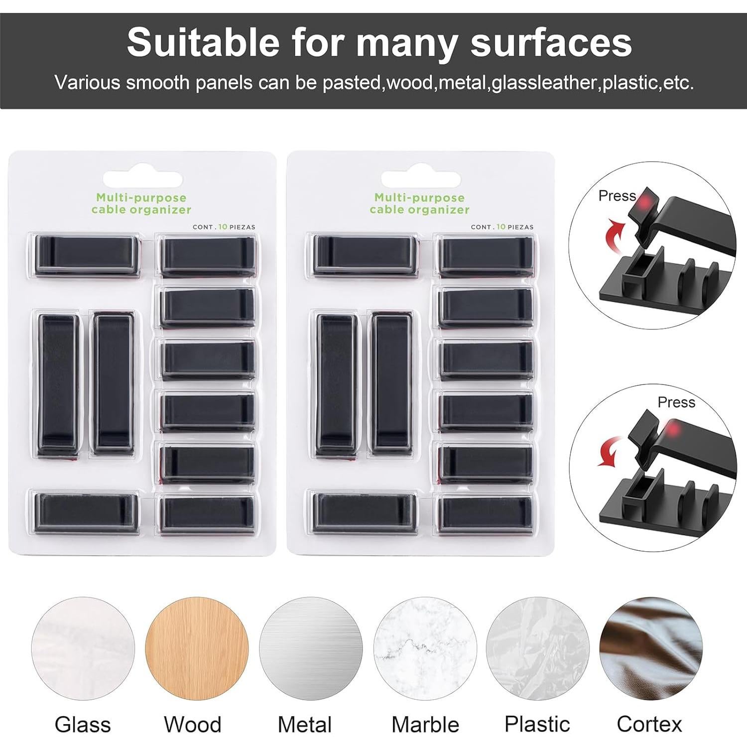 Clips Organizadores de Cables Halsouy 20 Pcs Negro