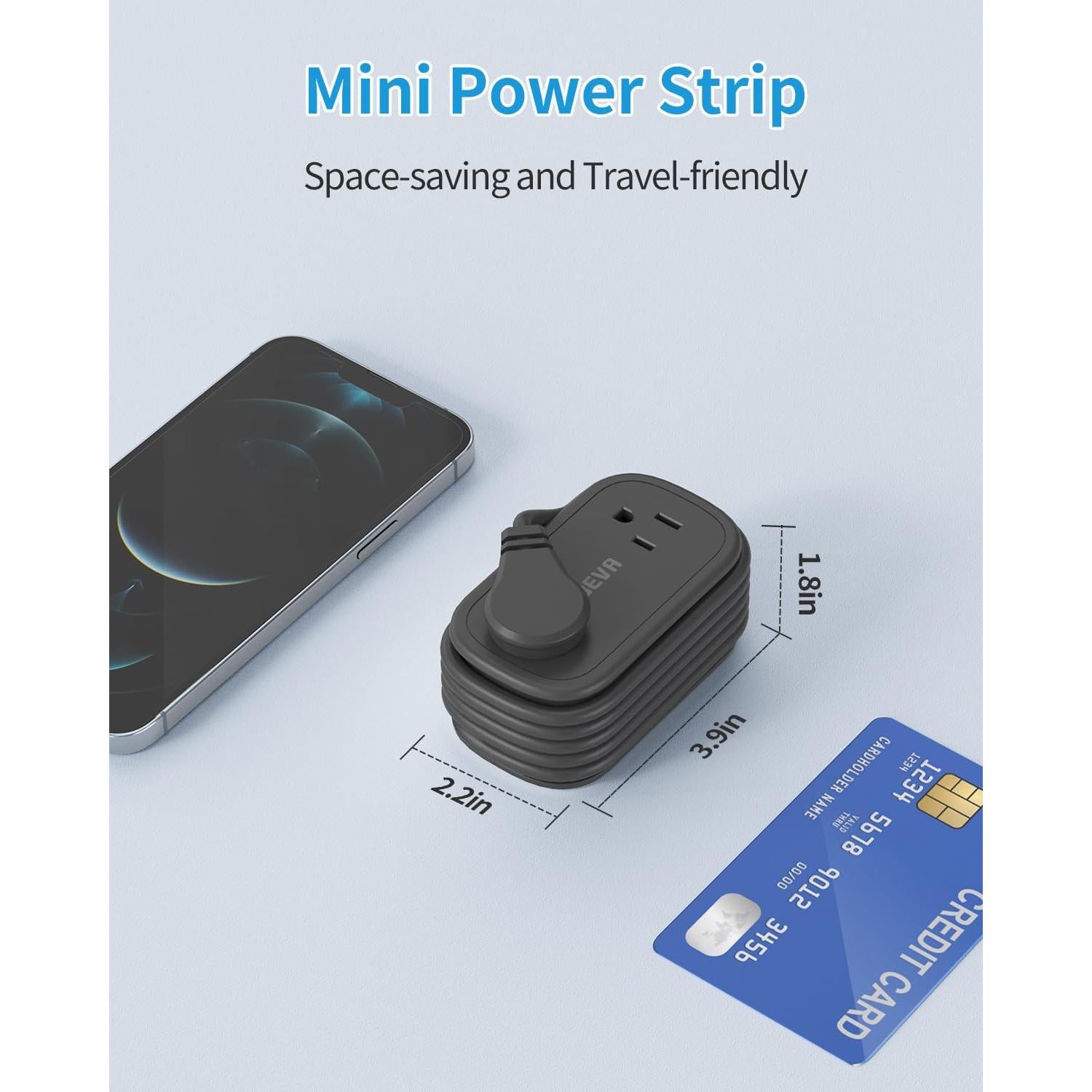 Regleta de Viaje BEVA 6 en 1 con Cable USB C Retráctil Negro