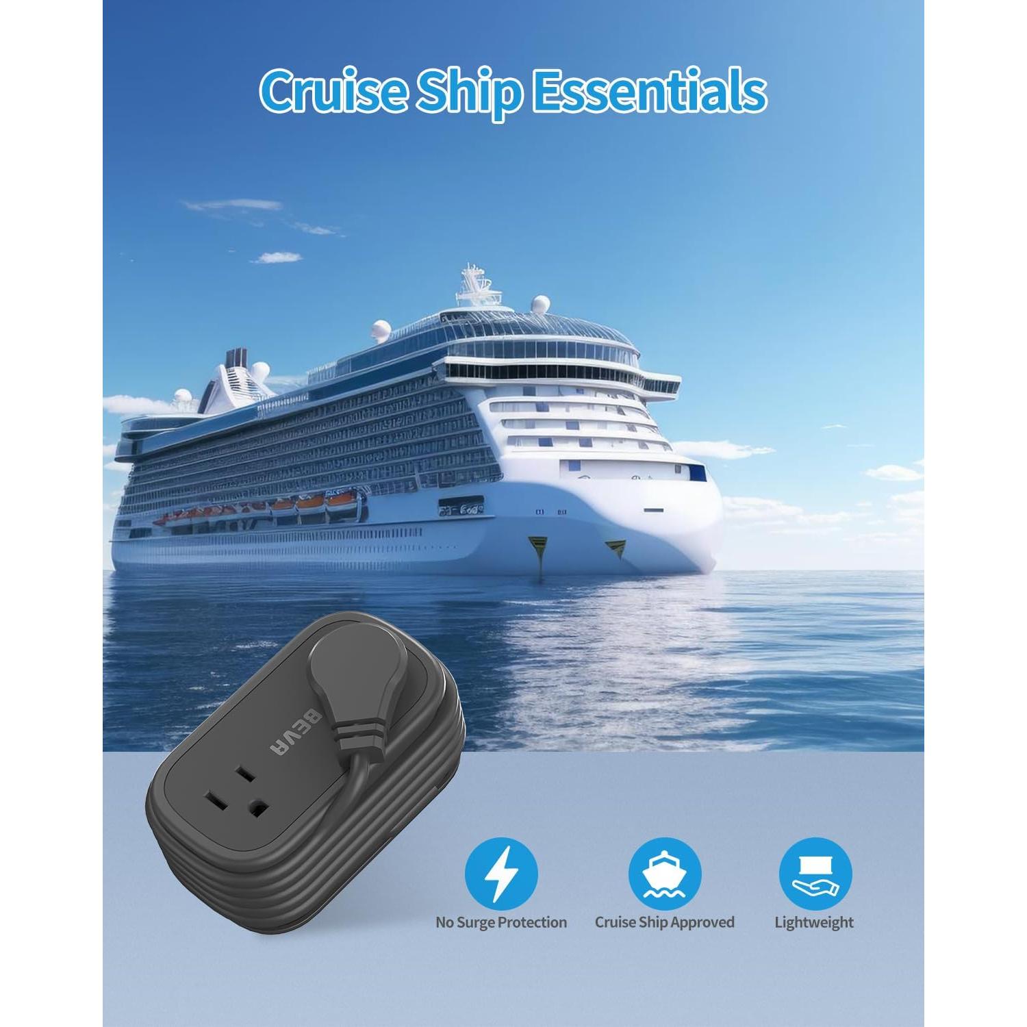 Regleta de Viaje BEVA 6 en 1 con Cable USB C Retráctil Negro