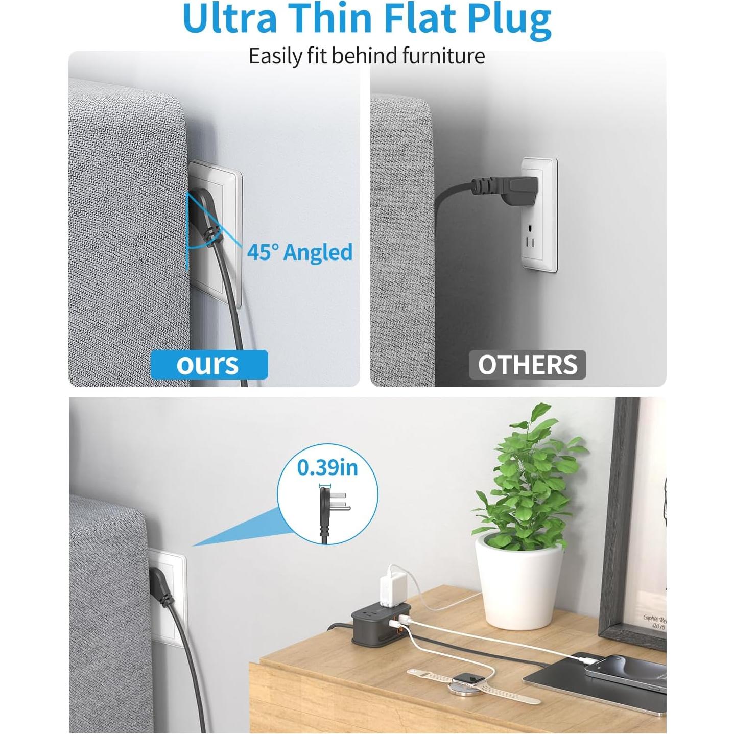 Regleta de Viaje BEVA 6 en 1 con Cable USB C Retráctil Negro